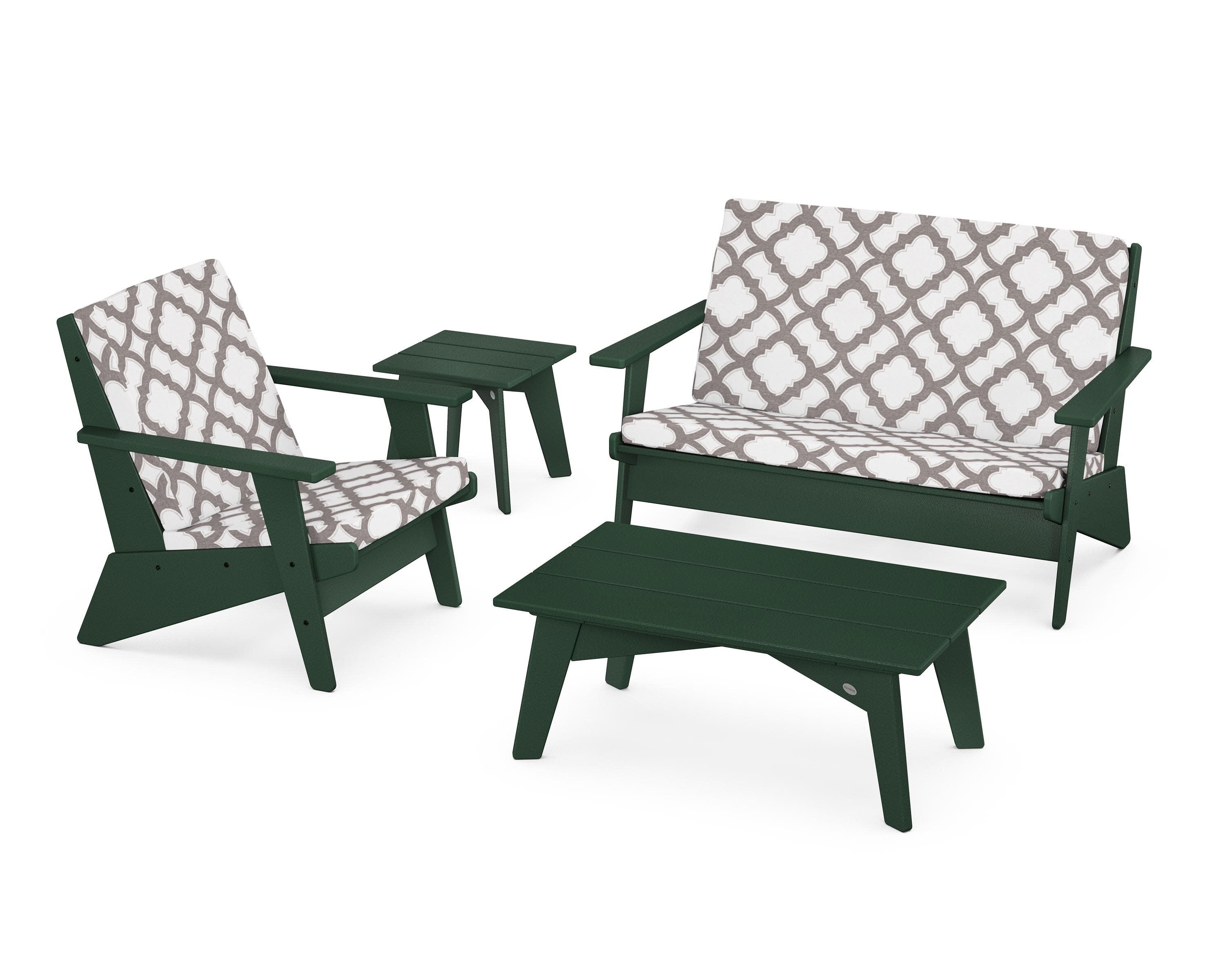 Riviera Modern Lounge 4-Piece Set in Green / Trellis Grey Mist