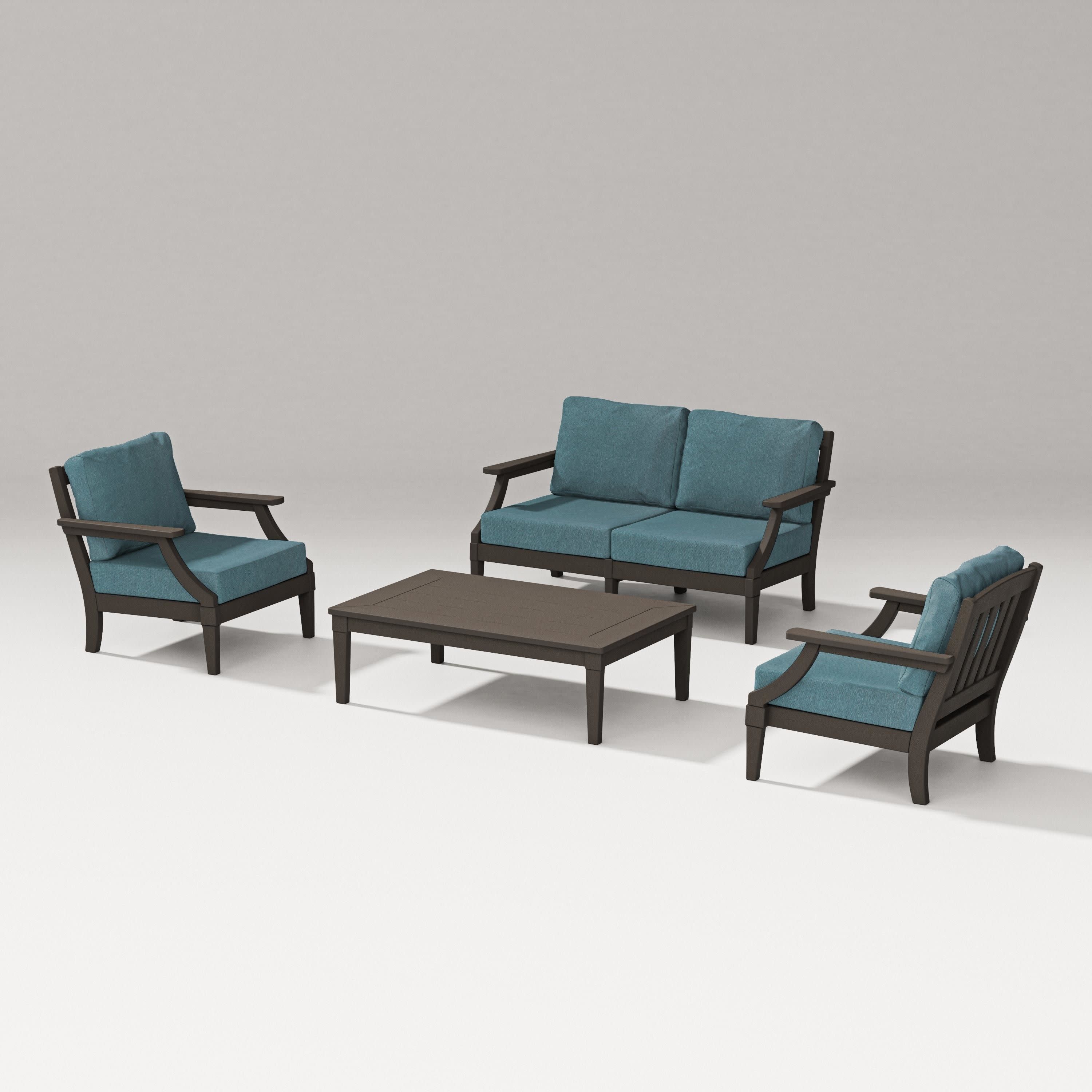 Estate Lounge 4-Piece Loveseat Set in Vintage Coffee / Ocean Teal