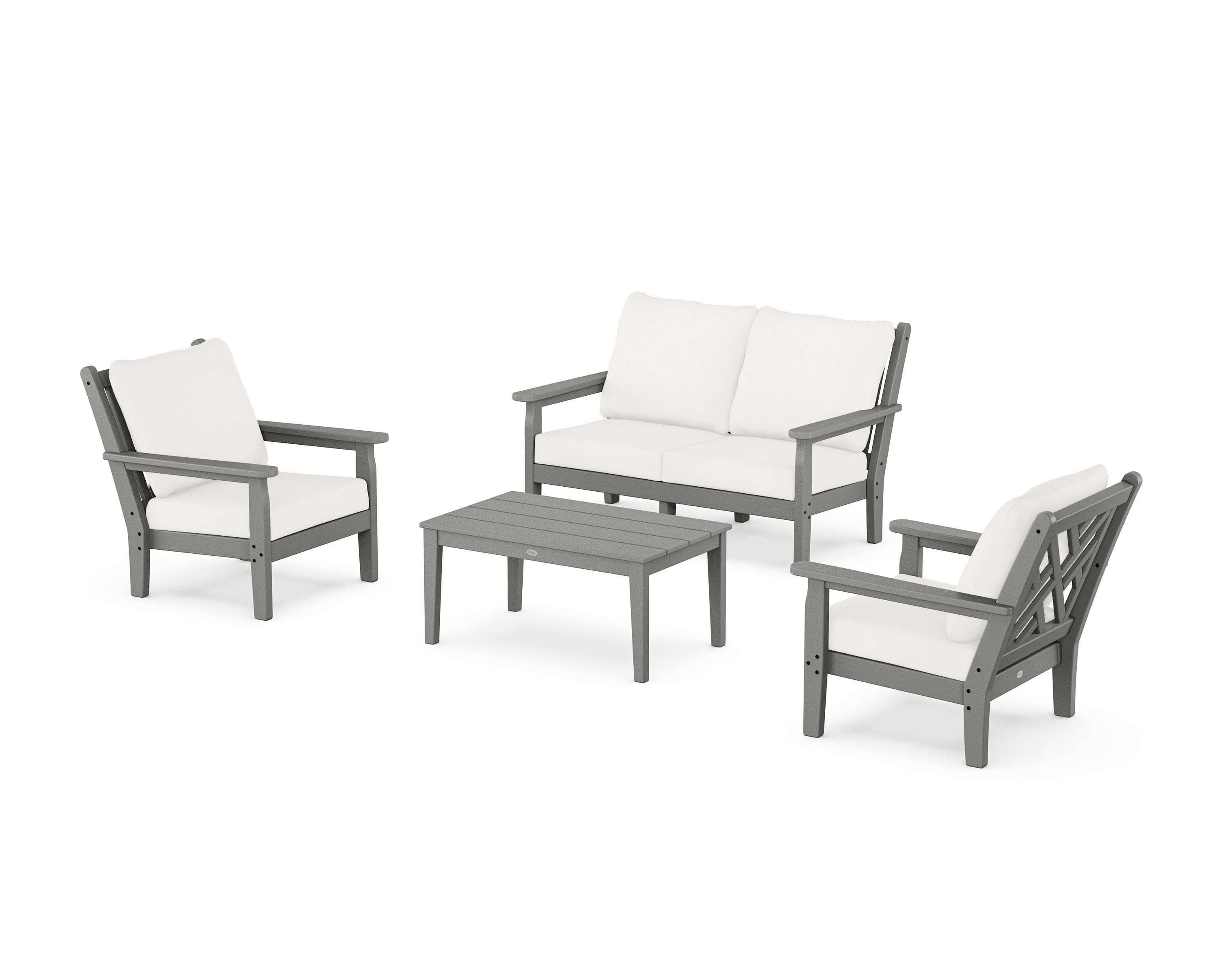 Chippendale 4-Piece Deep Seating Set with Loveseat in Slate Grey / Natural Linen