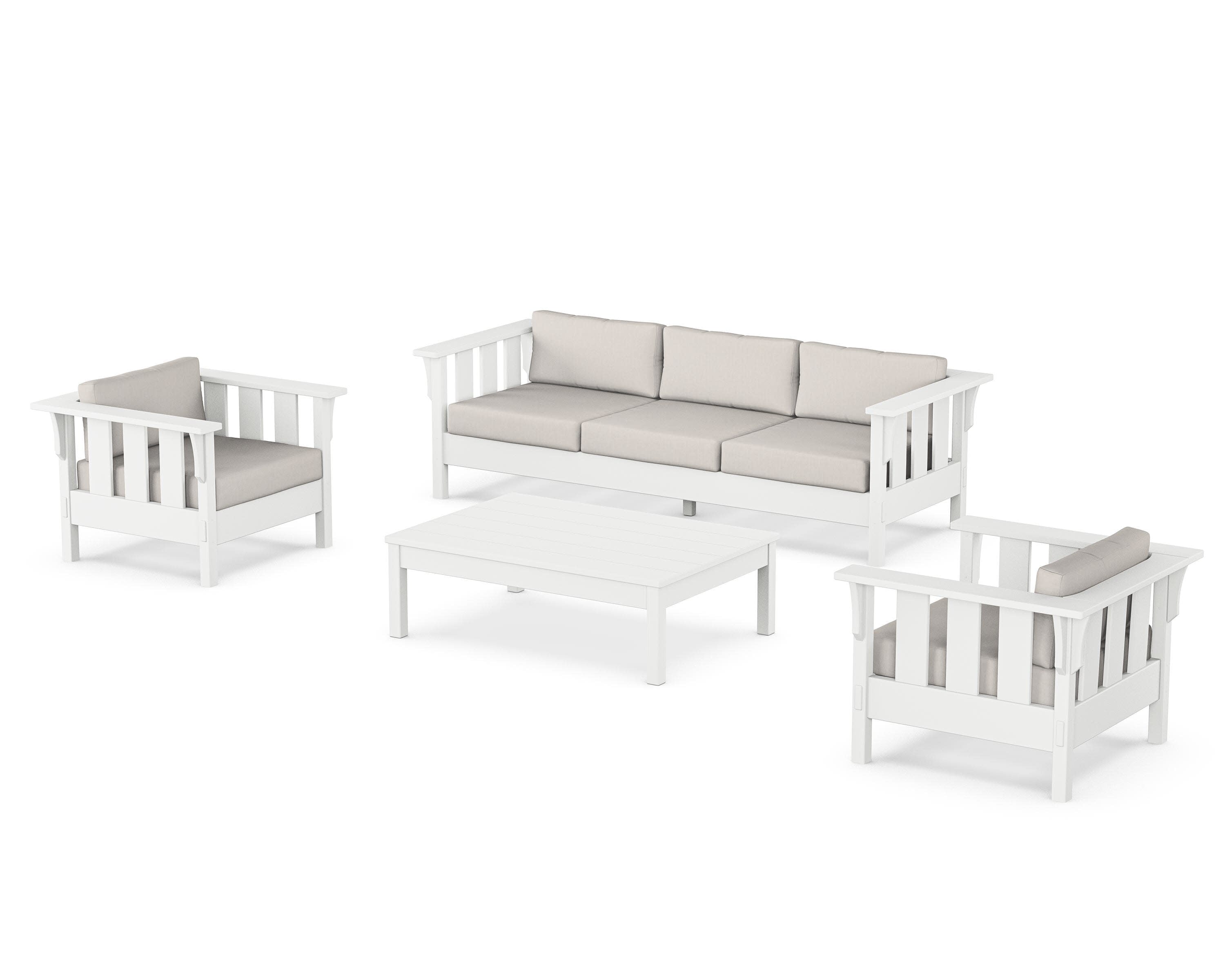 Acadia 4-Piece Deep Seating Set with Sofa in White / Cast Ash
