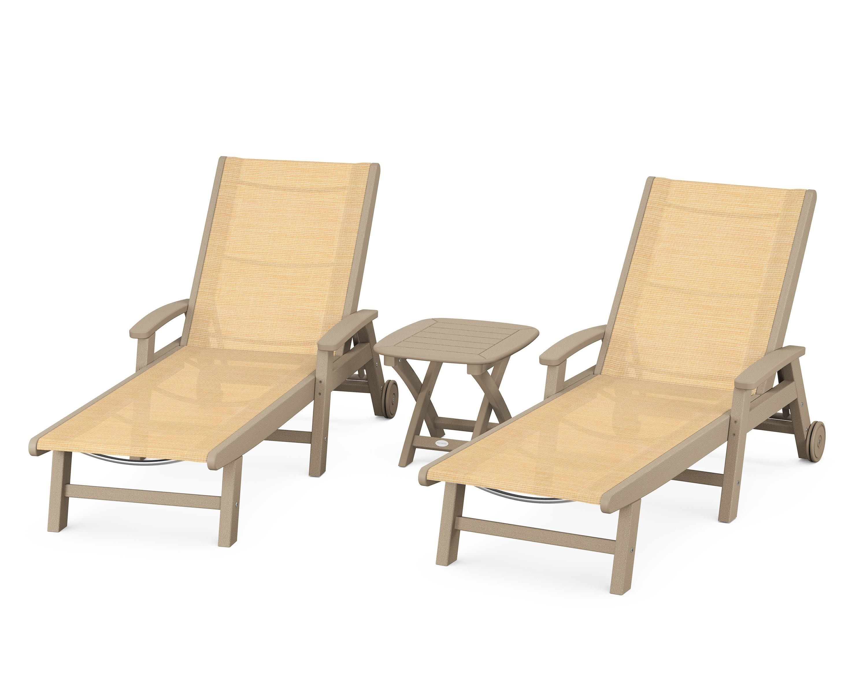Coastal 3-Piece Wheeled Chaise Set in Vintage Sahara / Dupioni Apricot Sling