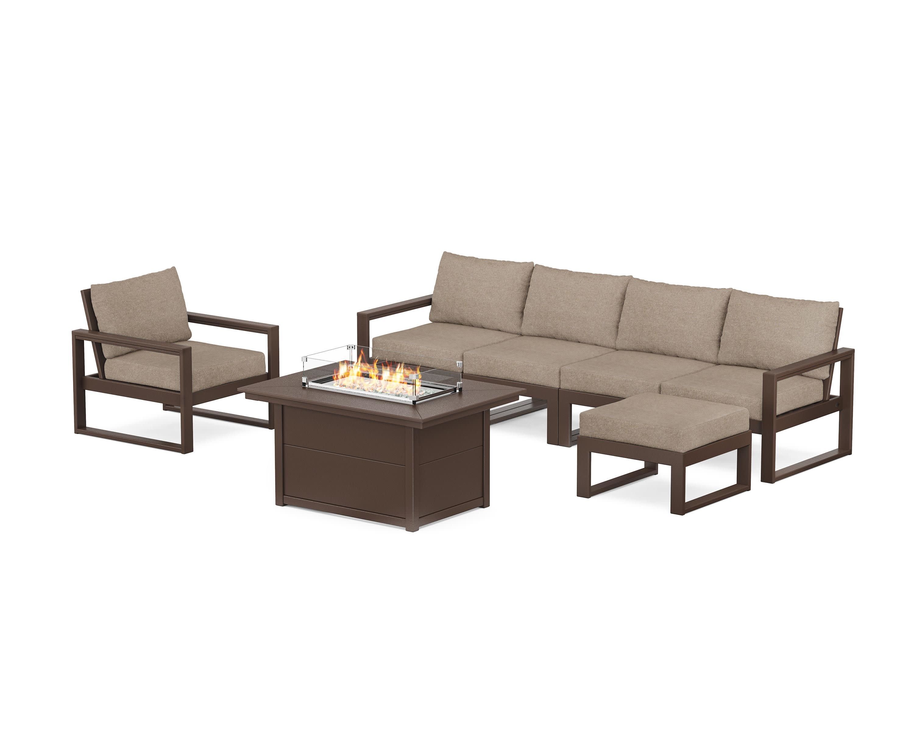 EDGE Sectional Lounge and Fire Pit Set in Mahogany / Spiced Burlap