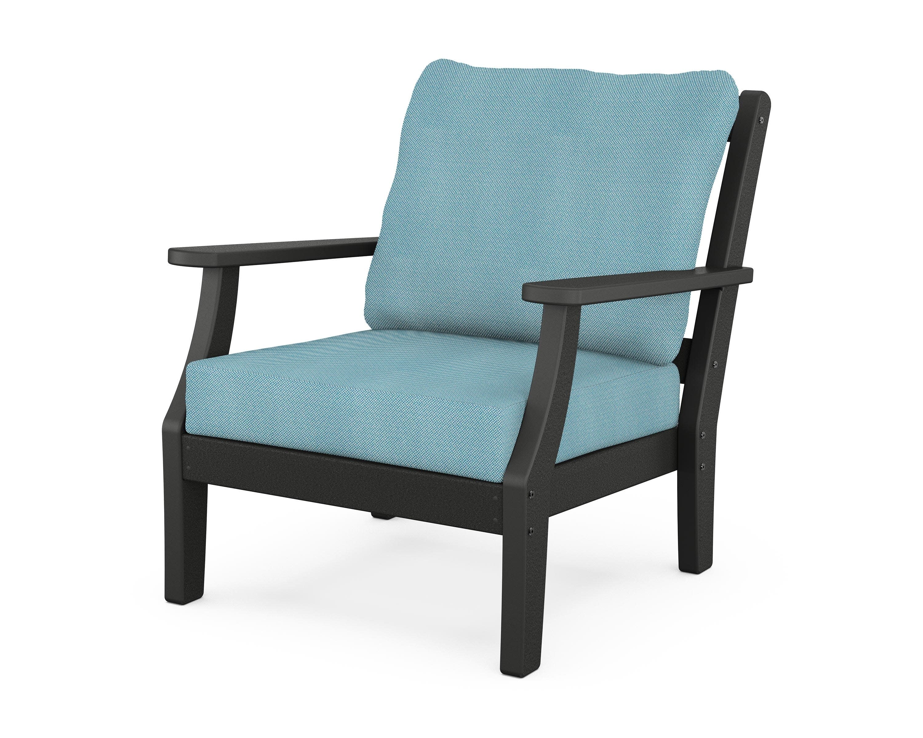 Chinoiserie Deep Seating Chair in Black / Lattice Sky Blue