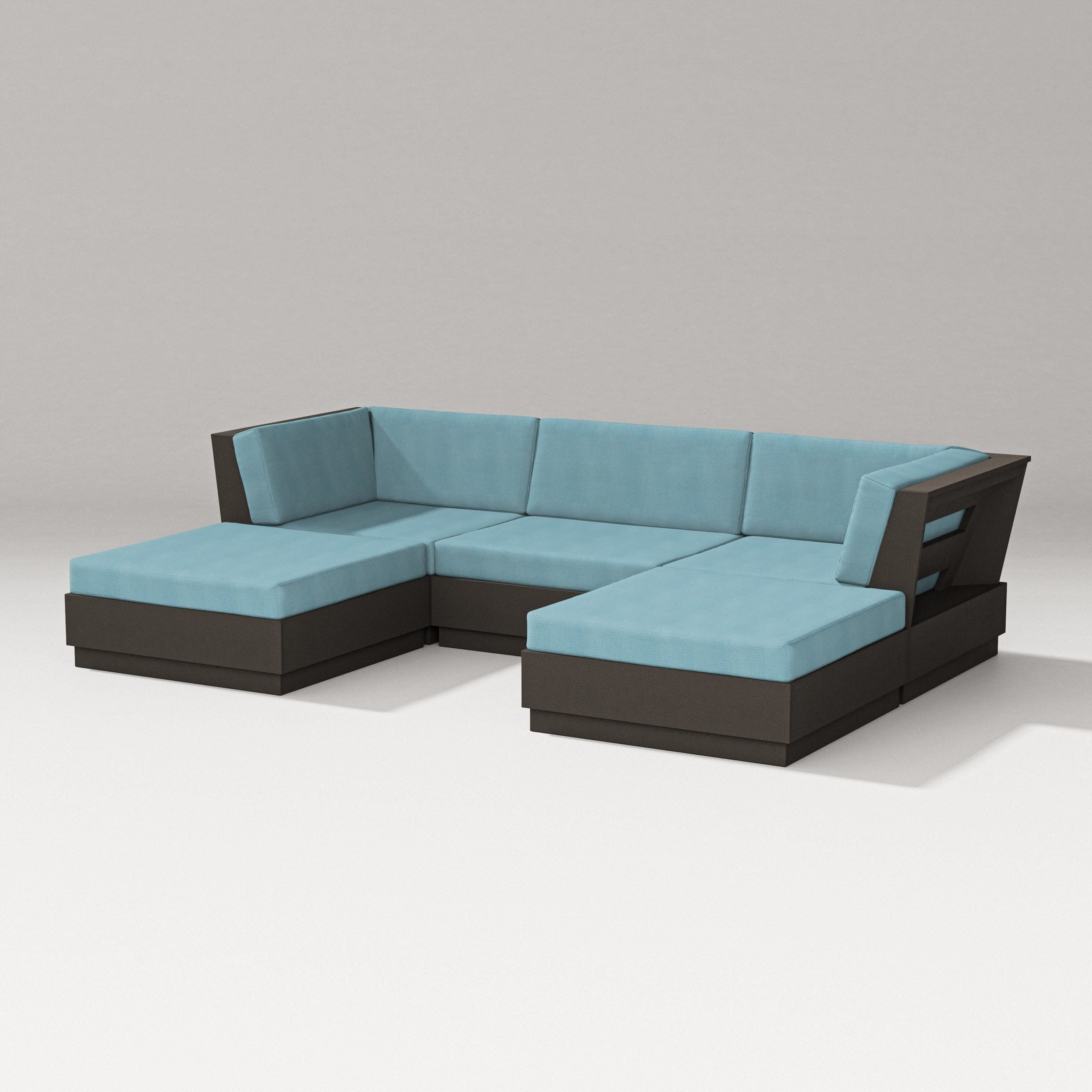 Elevate Double Chaise Sectional in Vintage Coffee / Lattice Sky Blue