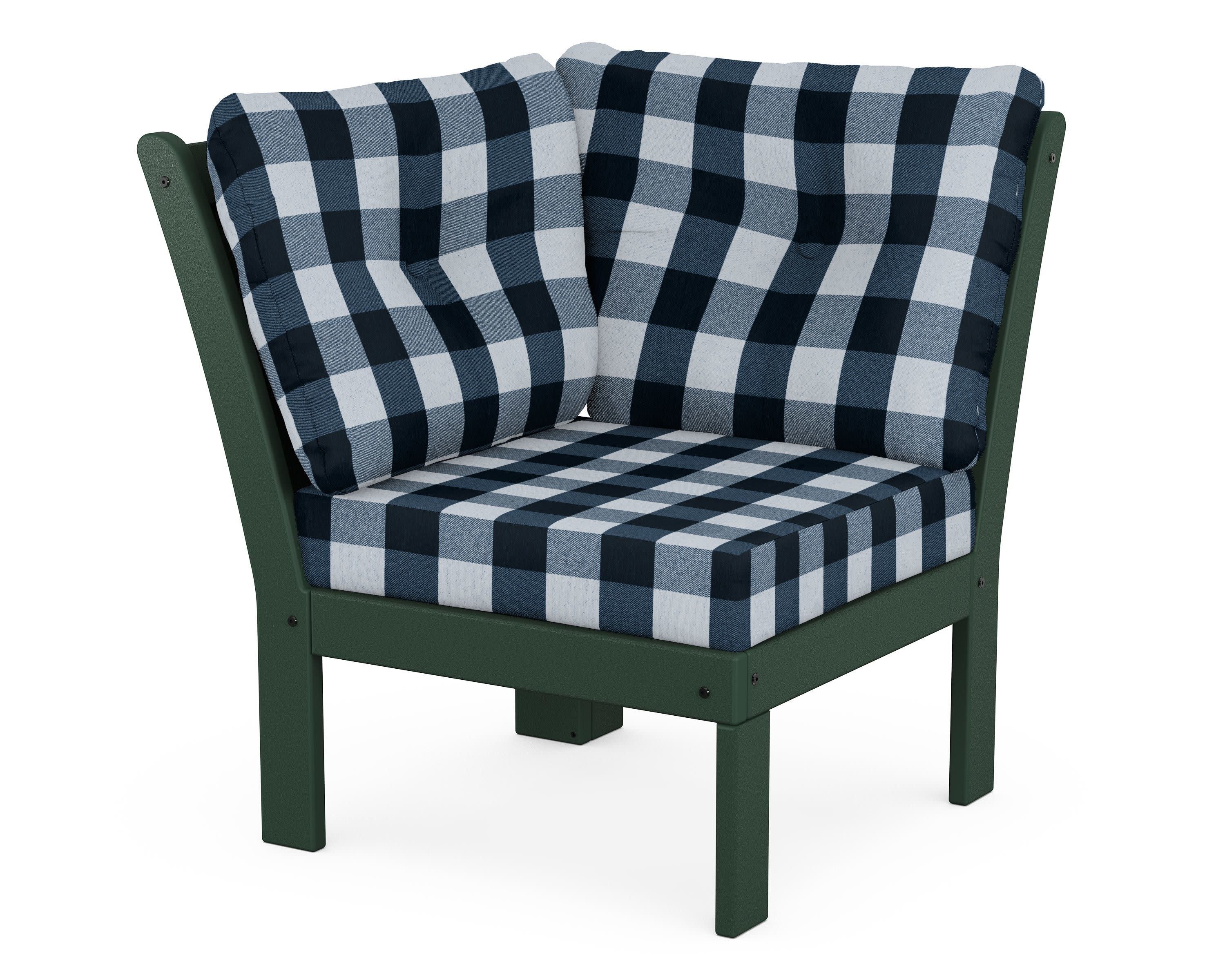 Vineyard Modular Corner Chair in Green / Buffalo Plaid Marine Indigo