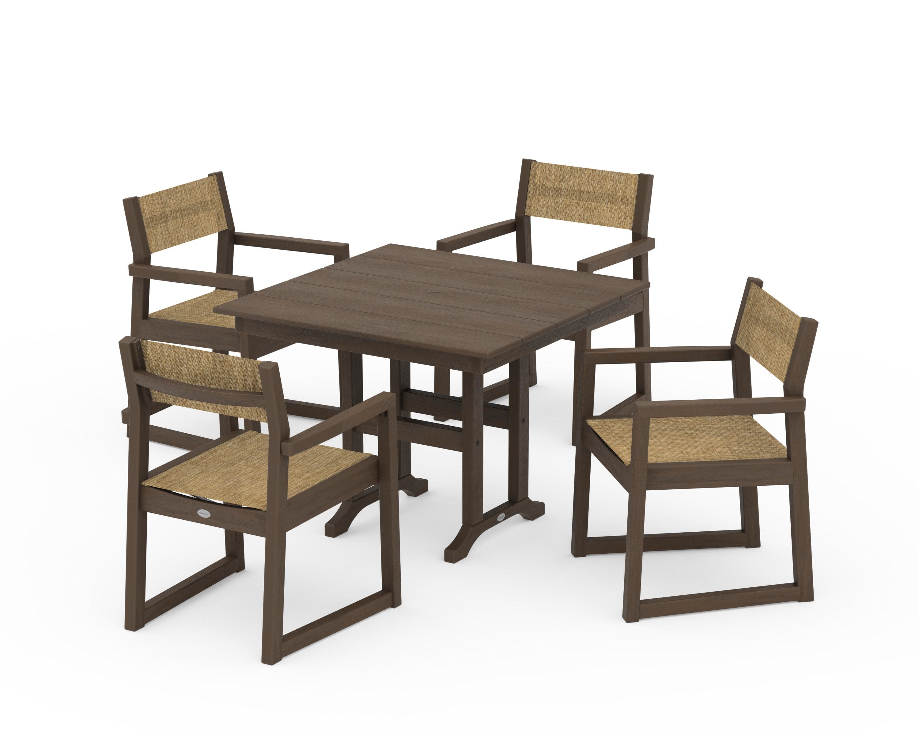 EDGE Sling Arm Chair 5-Piece Farmhouse Dining Set in Kona / Burlap Sling