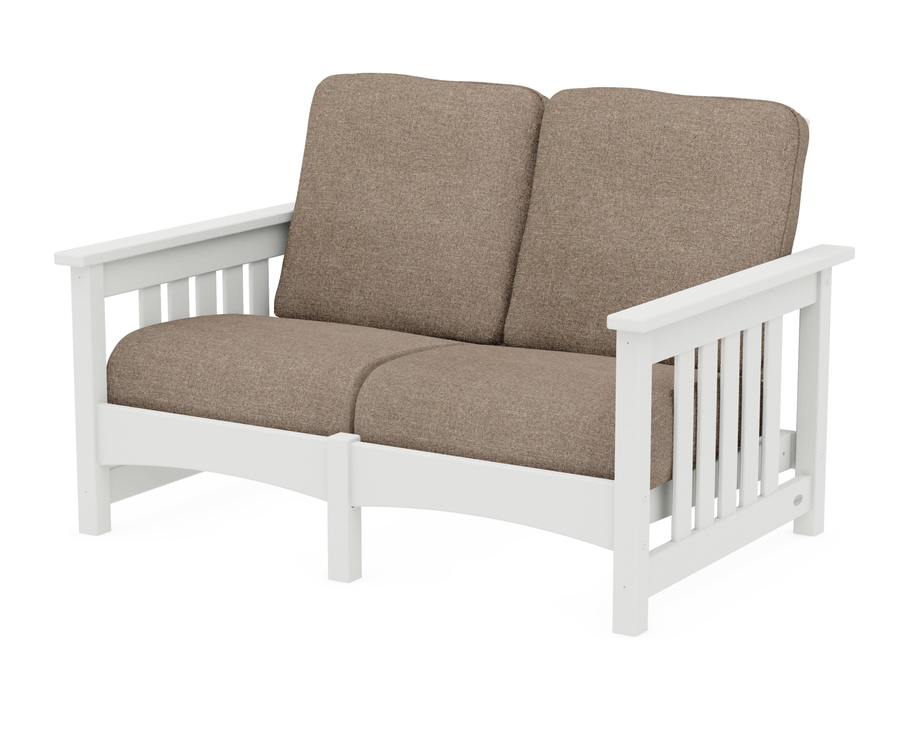 Club Mission Loveseat in Vintage White / Spiced Burlap
