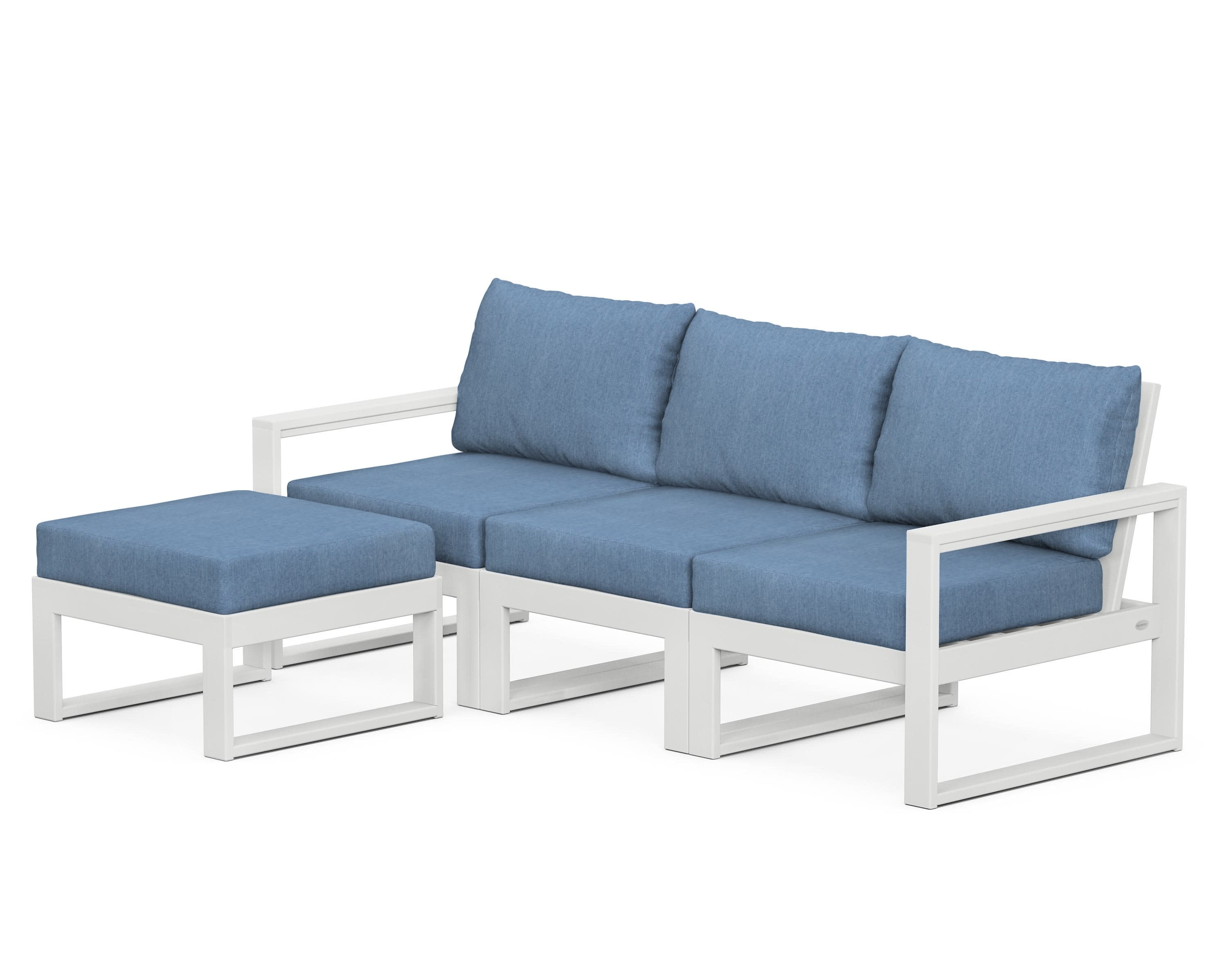 EDGE 4-Piece Modular Deep Seating Set with Ottoman in White / Sky Blue