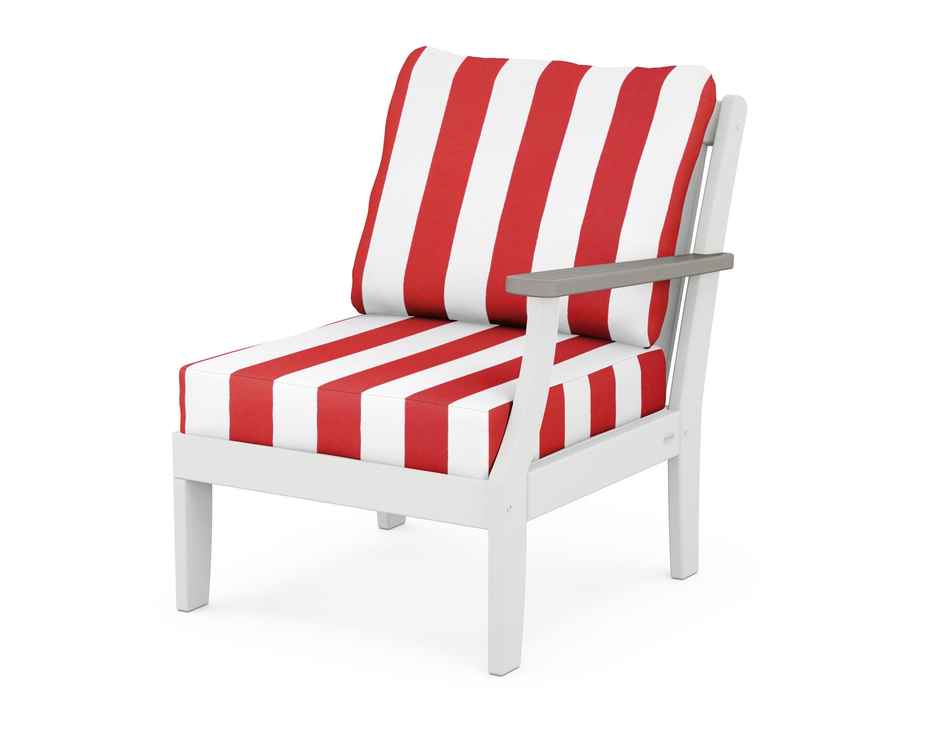 Braxton Modular Right Arm Chair in White / Driftwood / Cabana Stripe Crimson