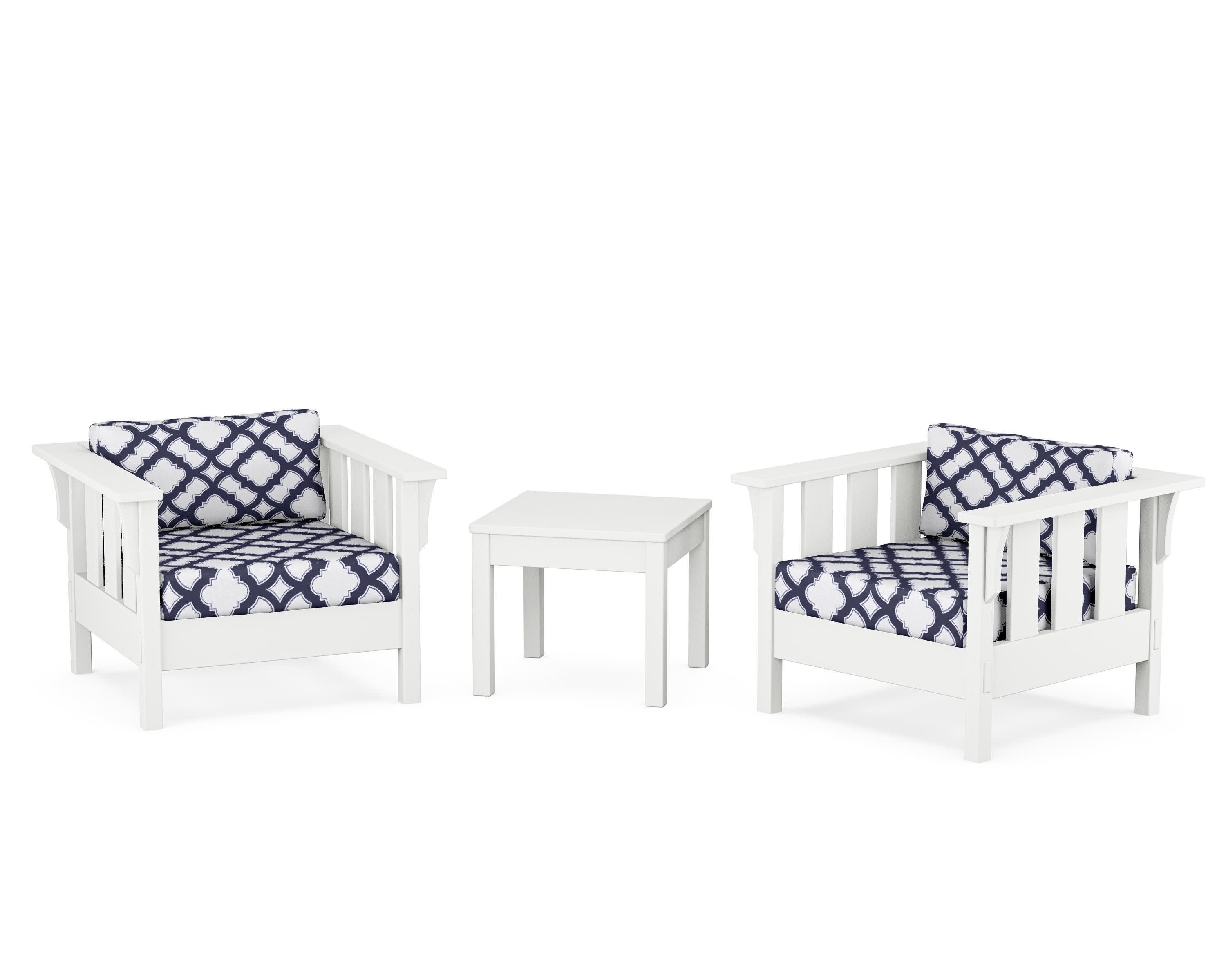 Acadia 3-Piece Deep Seating Set in White / Trellis Navy