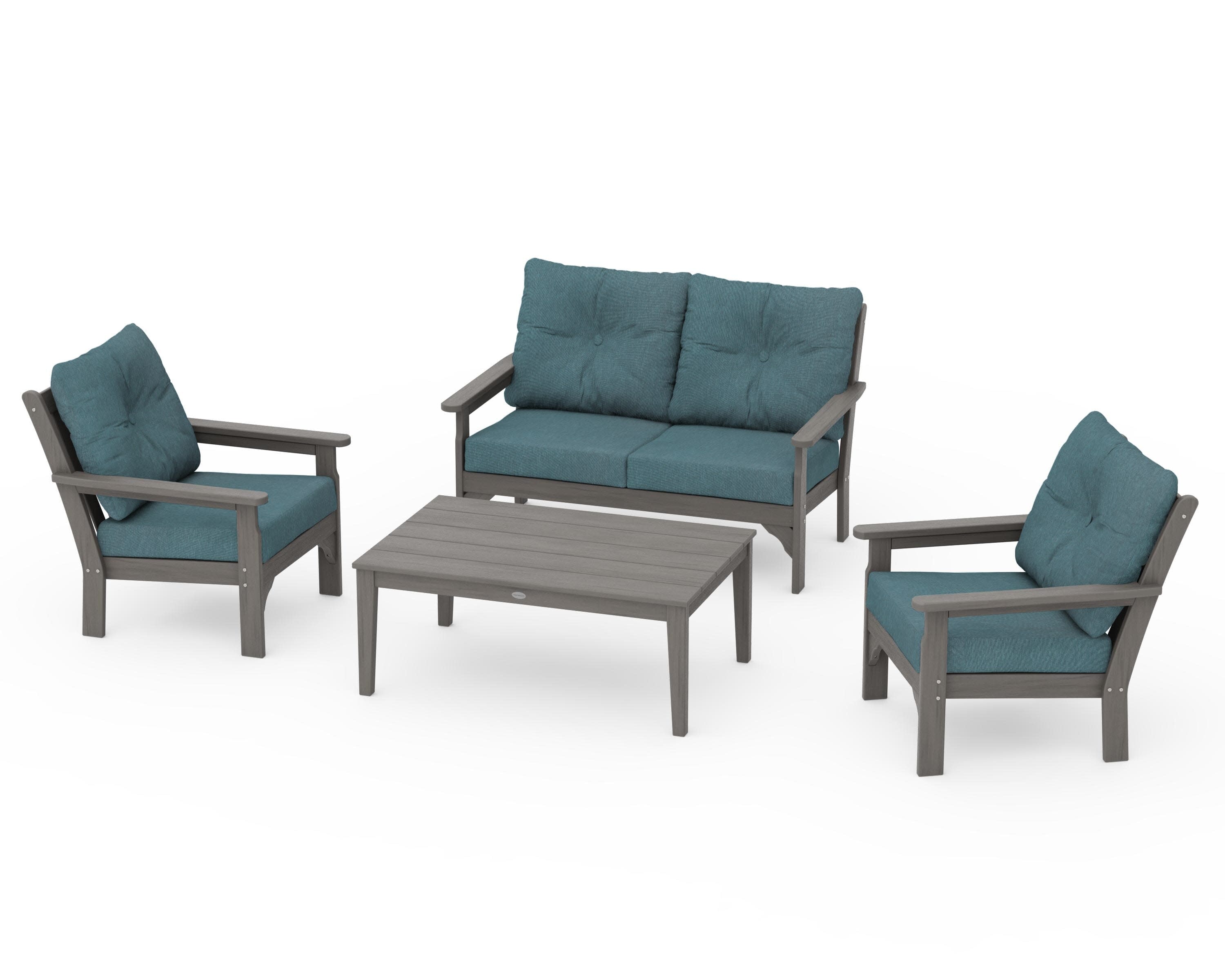 Vineyard 4-Piece Deep Seating Set in Driftwood / Ocean Teal