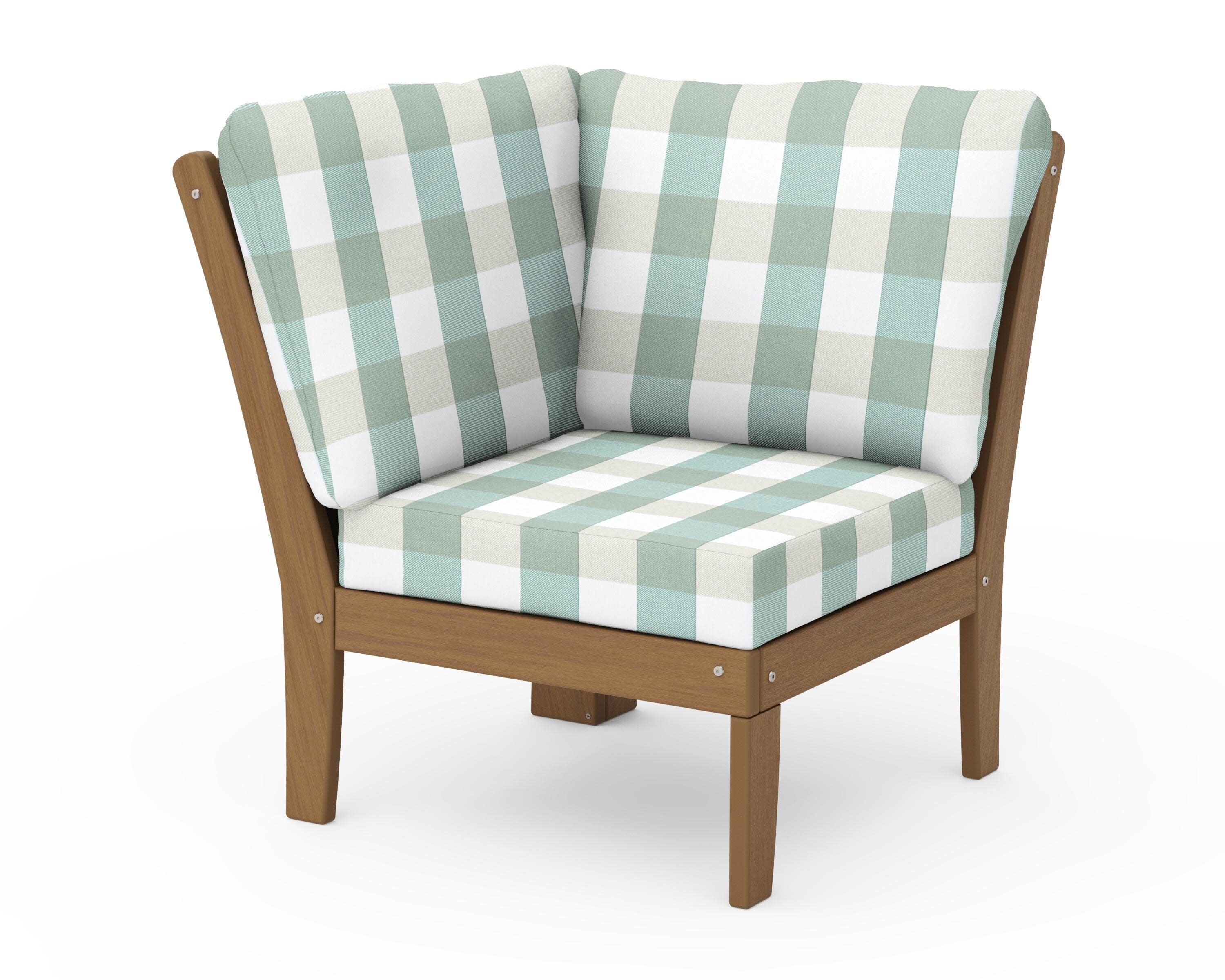 Braxton Modular Corner Chair in Natural / Buffalo Plaid Glacier Spa