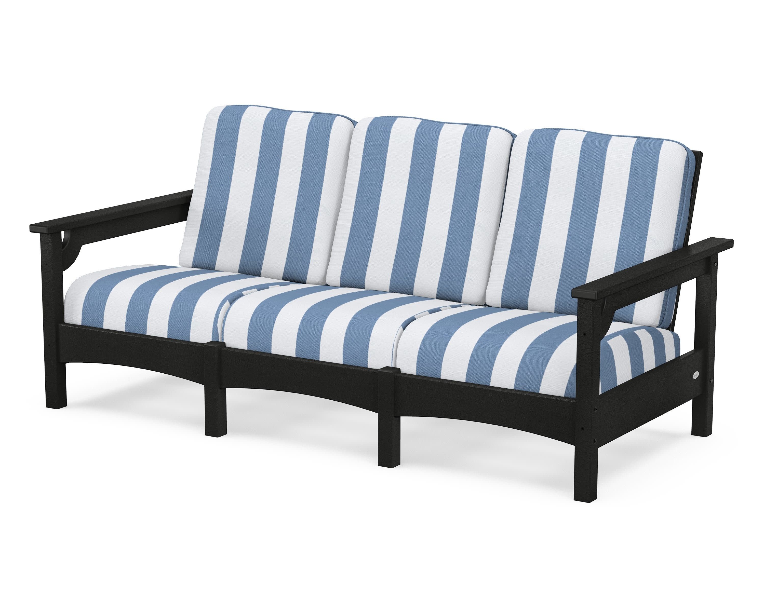 Club Sofa in Black / Cabana Stripe Sky Blue