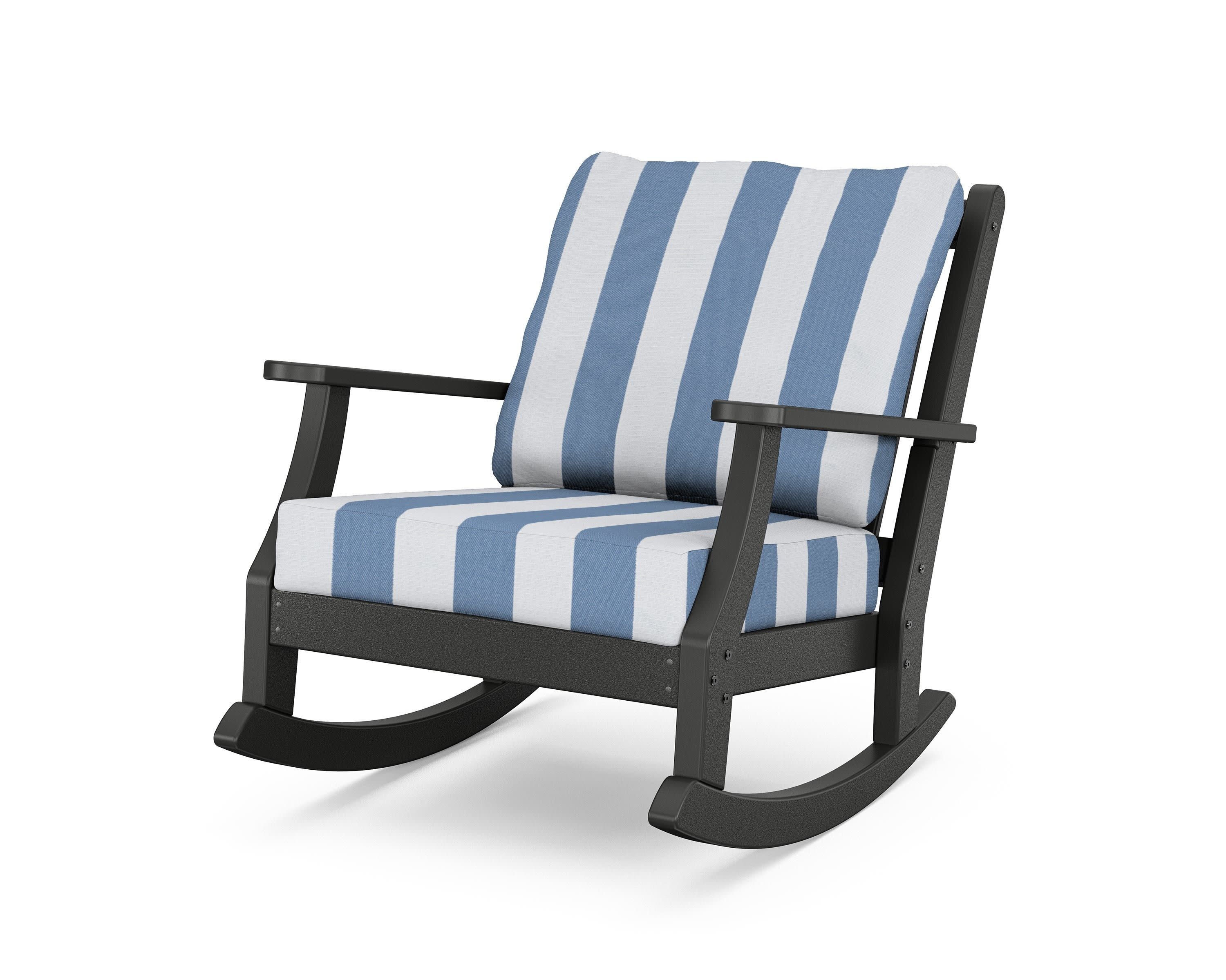 Wovendale Deep Seating Rocking Chair in Black / Cabana Stripe Sky Blue