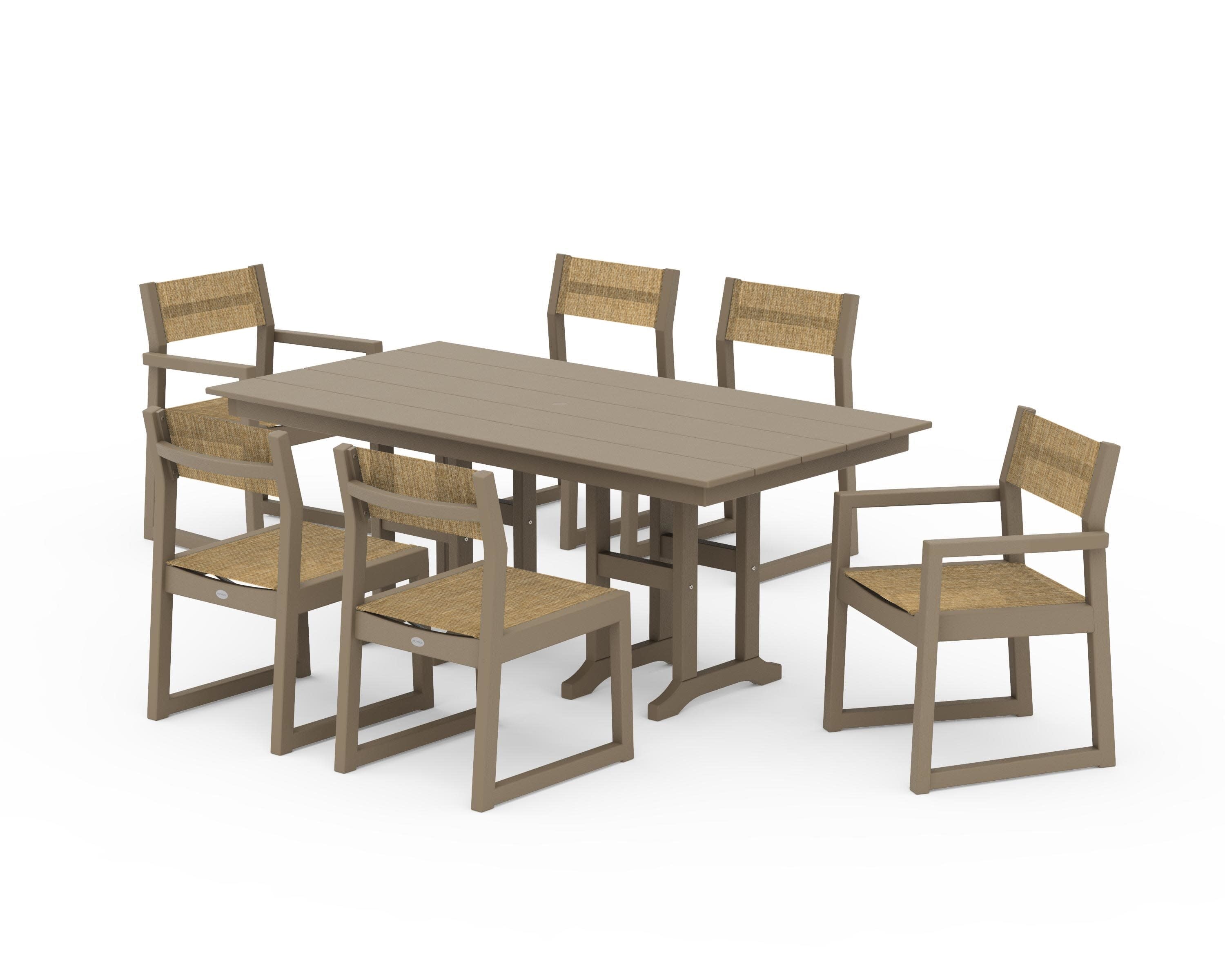 EDGE Sling 7-Piece Farmhouse Dining Set in Vintage Sahara / Burlap Sling