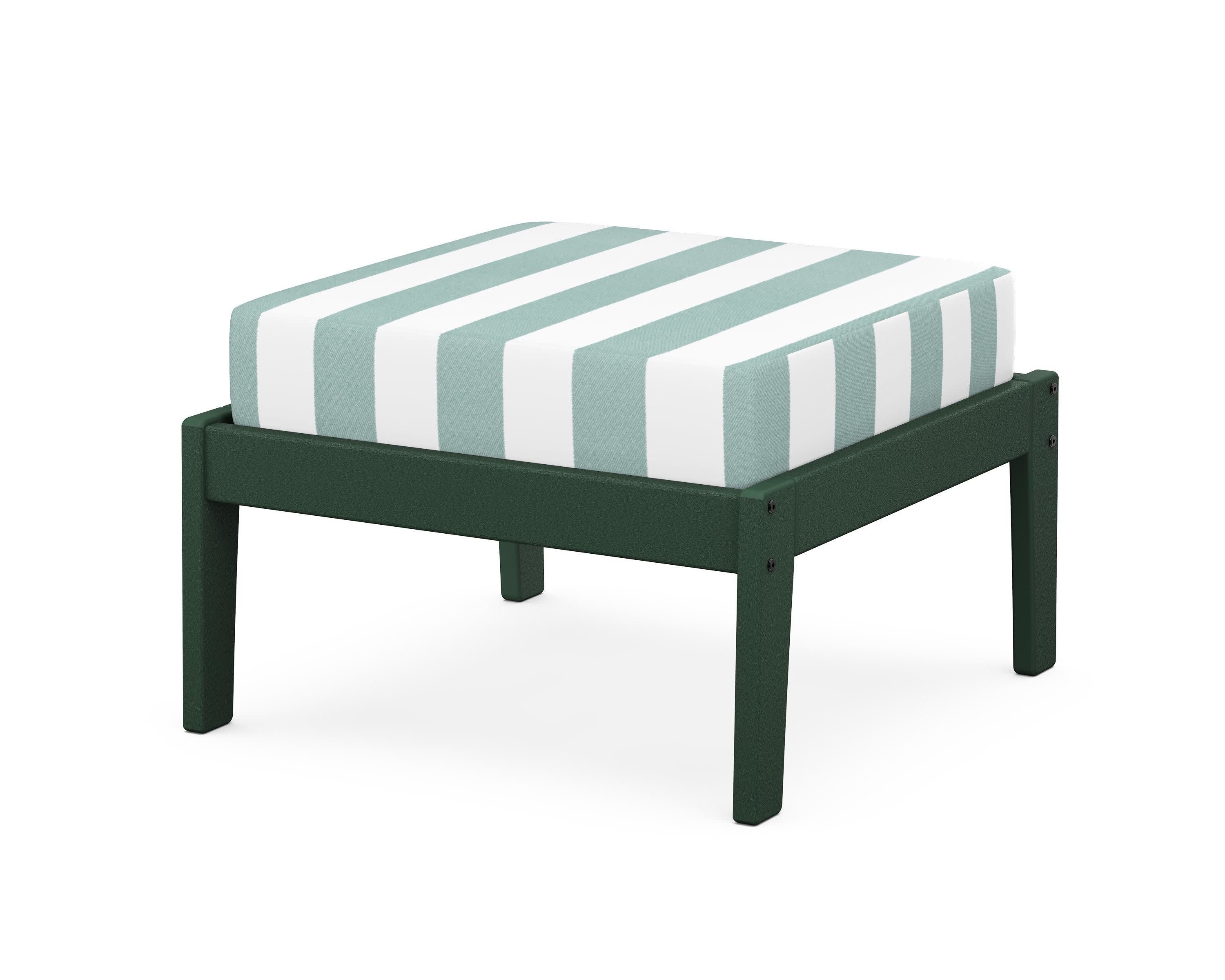 Deep Seating Ottoman in Green / Cabana Stripe Glacier Spa