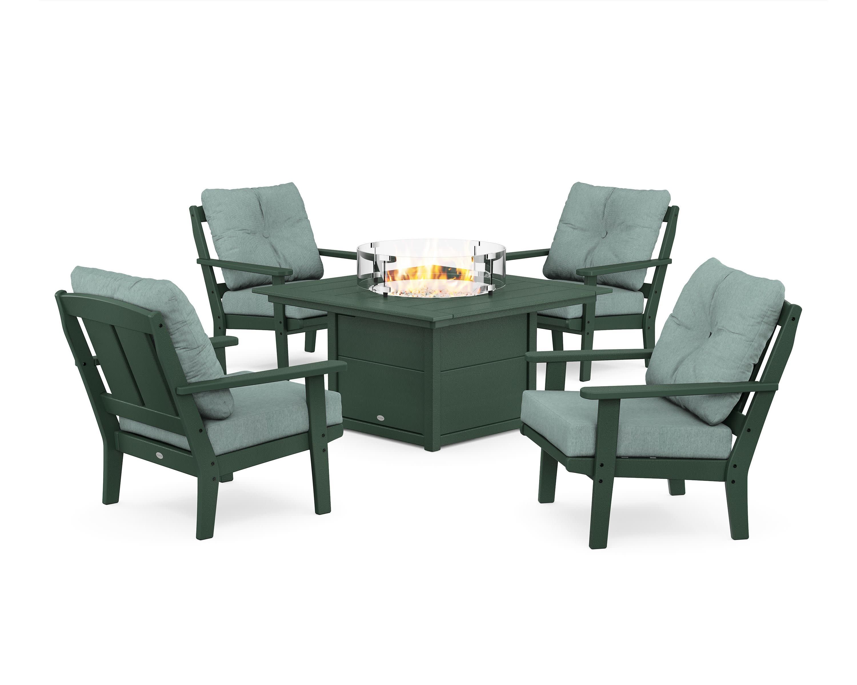 Mission 5-Piece Deep Seating Set with Fire Pit Table in Green / Glacier Spa