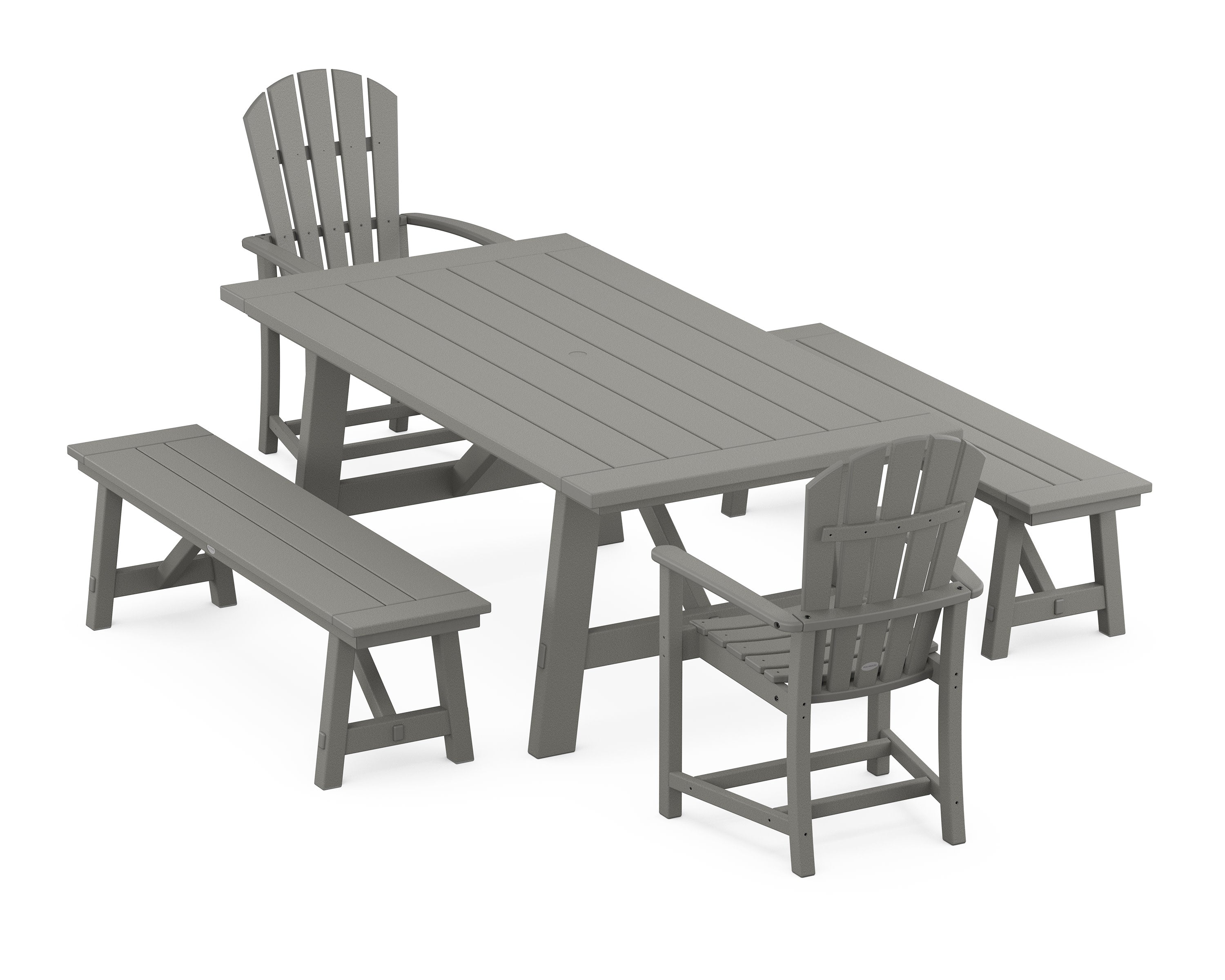 Palm Coast 5-Piece Rustic Farmhouse Dining Set With Benches in Slate Grey