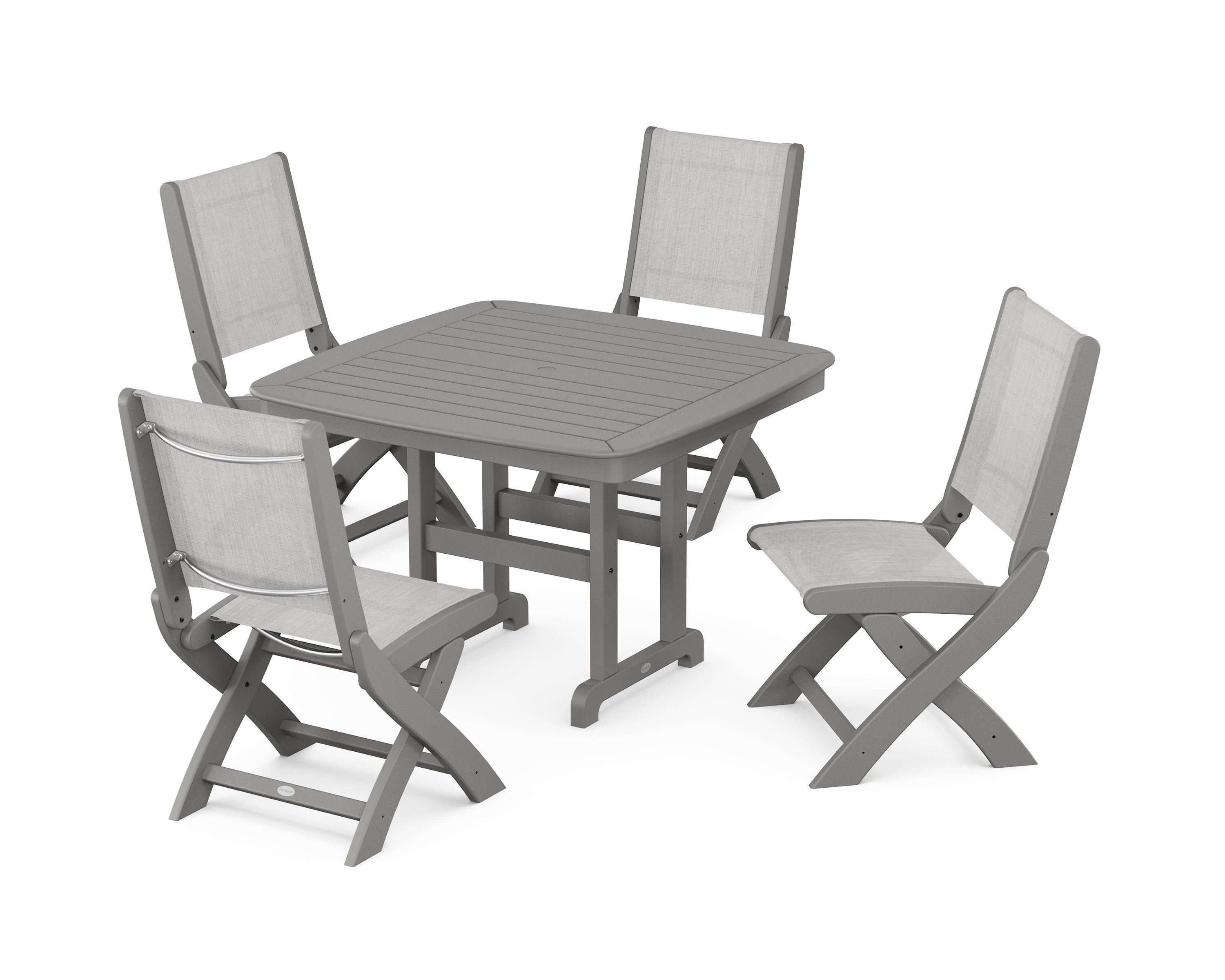 Coastal Folding Side Chair 5-Piece Dining Set in Slate Grey / Parchment Sling