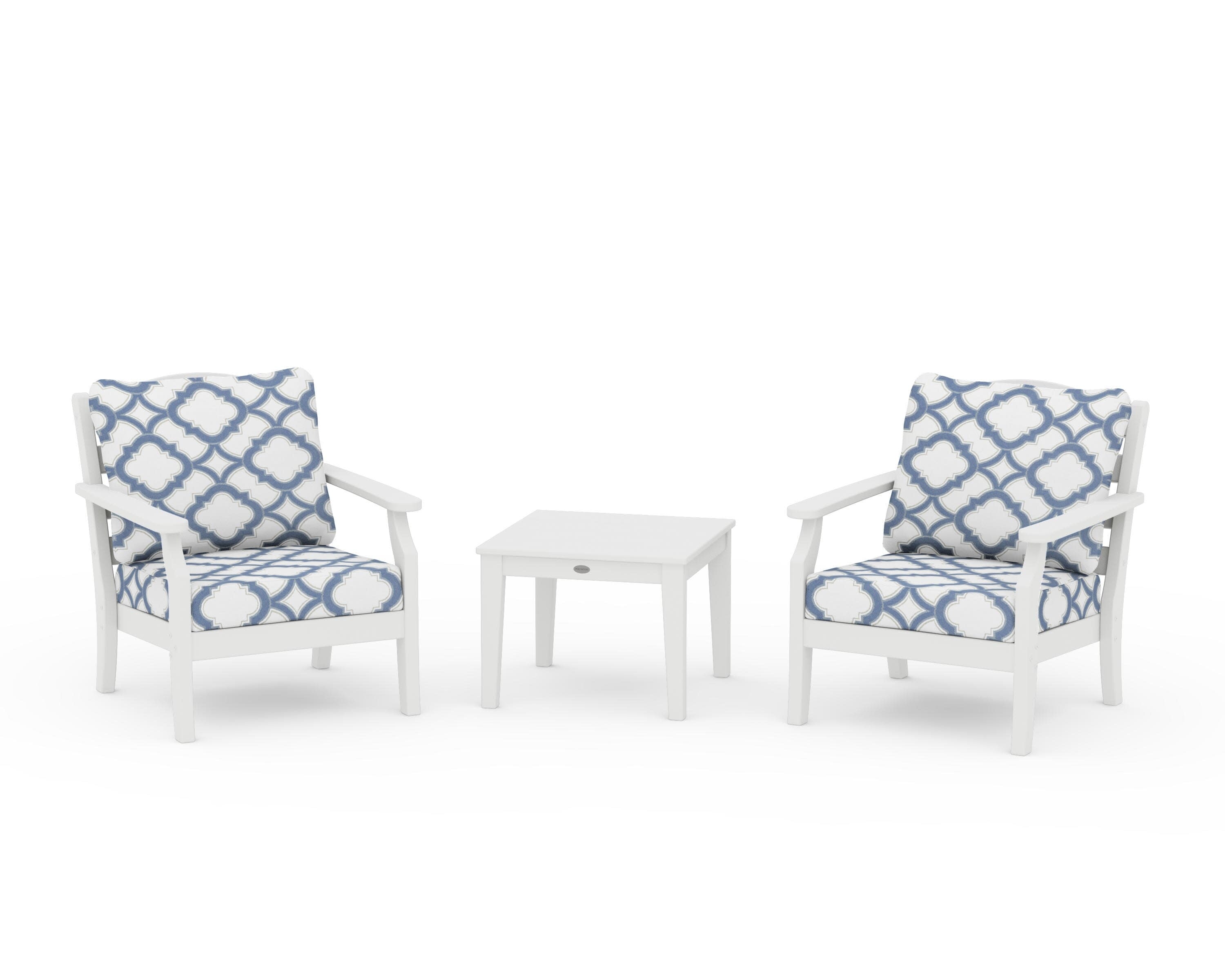 Savannah 3-Piece Deep Seating Set in White / Trellis Sky Blue