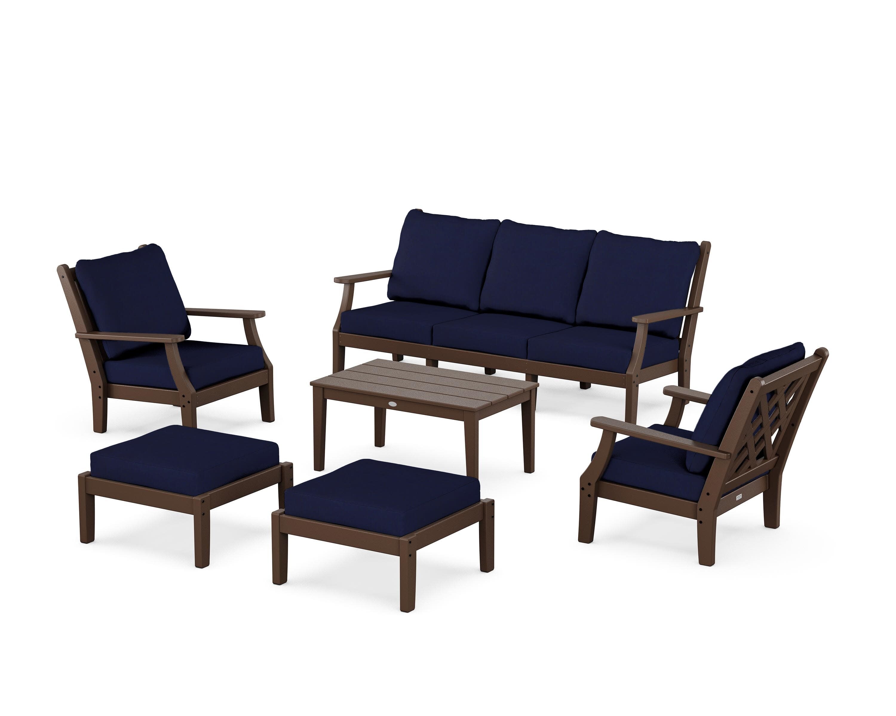 Wovendale 6-Piece Lounge Sofa Set in Mahogany / Navy