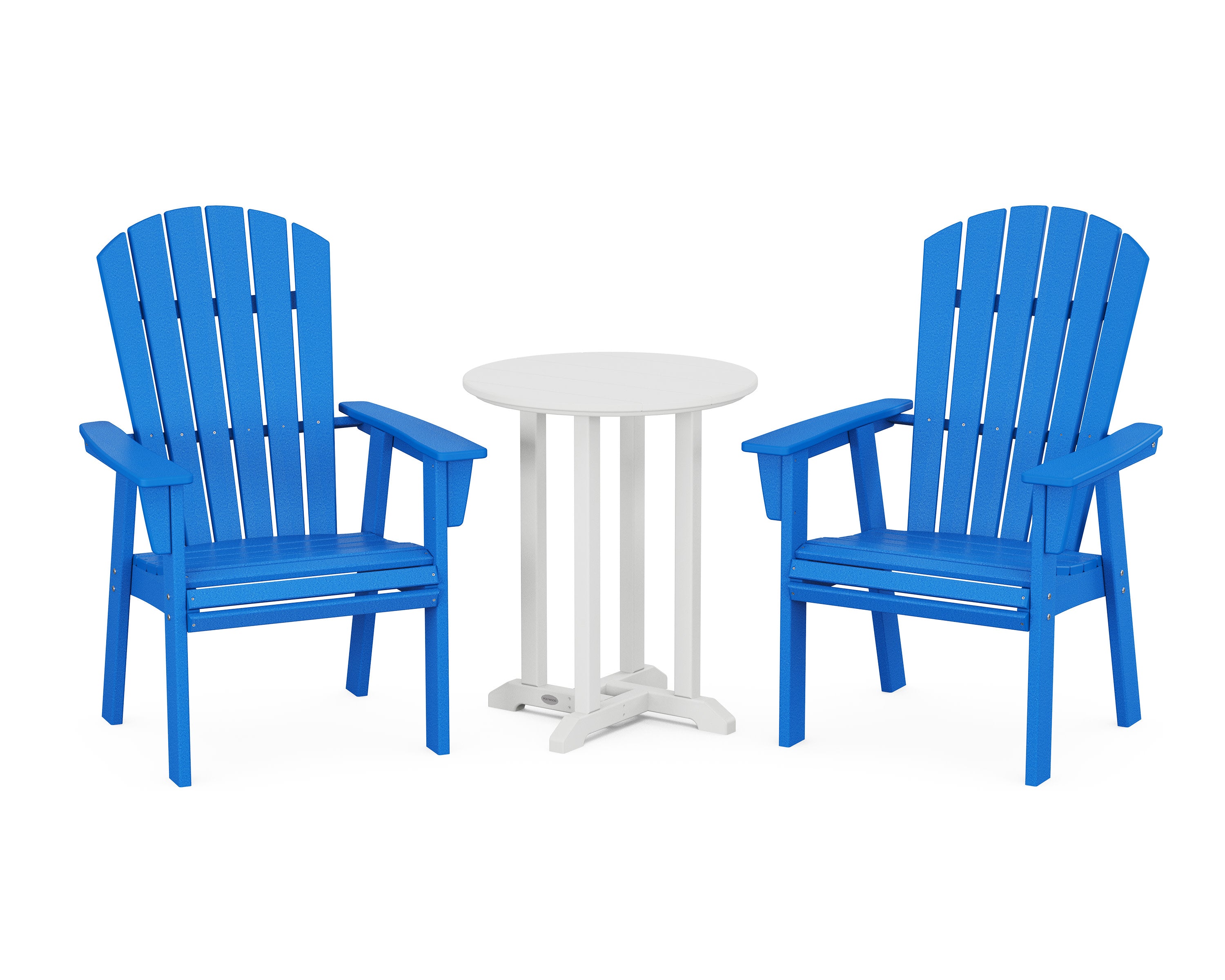 Nautical Adirondack 3-Piece Round Bistro Dining Set in Pacific Blue / White