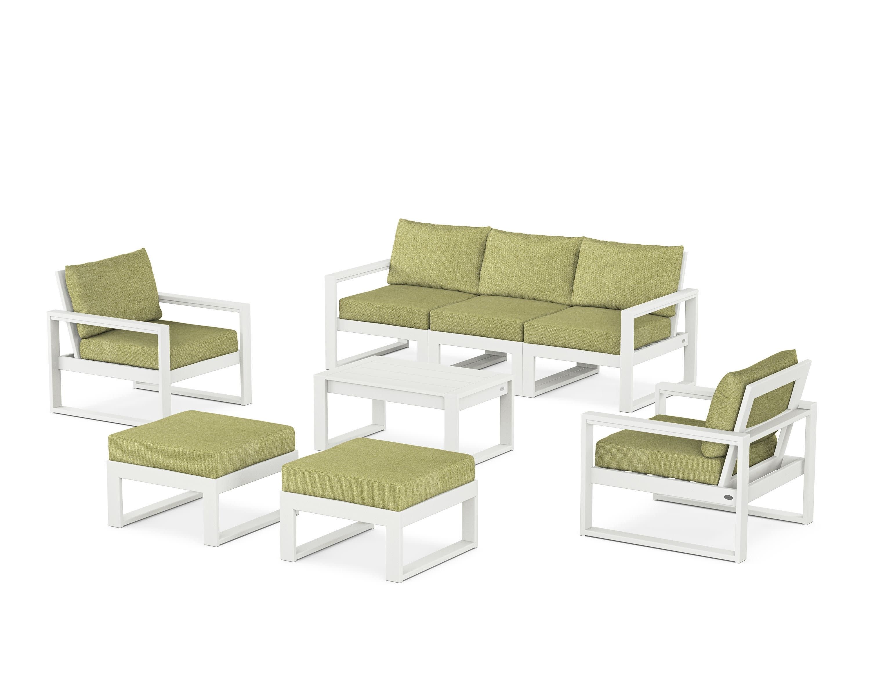 EDGE Sectional 8-Piece Lounge Sofa Set in Vintage White / Chartreuse Boucle