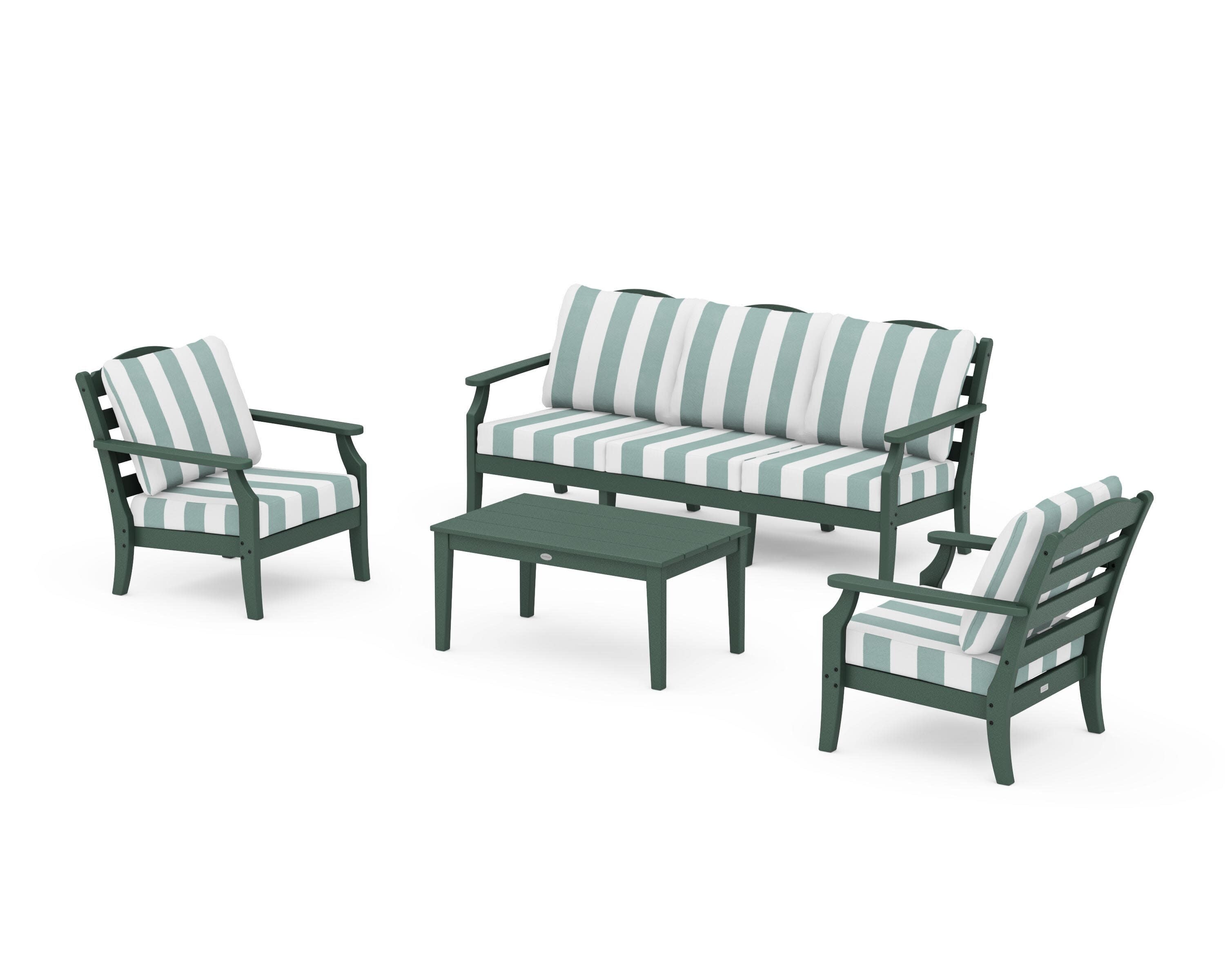 Savannah 4-Piece Deep Seating Set with Sofa in Green / Cabana Stripe Glacier Spa