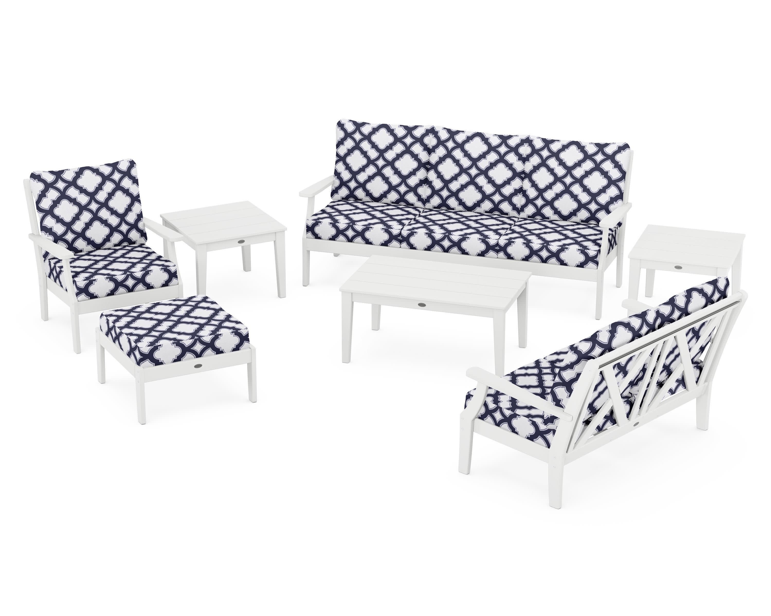 Braxton 7-Piece Deep Seating Set in White / Trellis Navy
