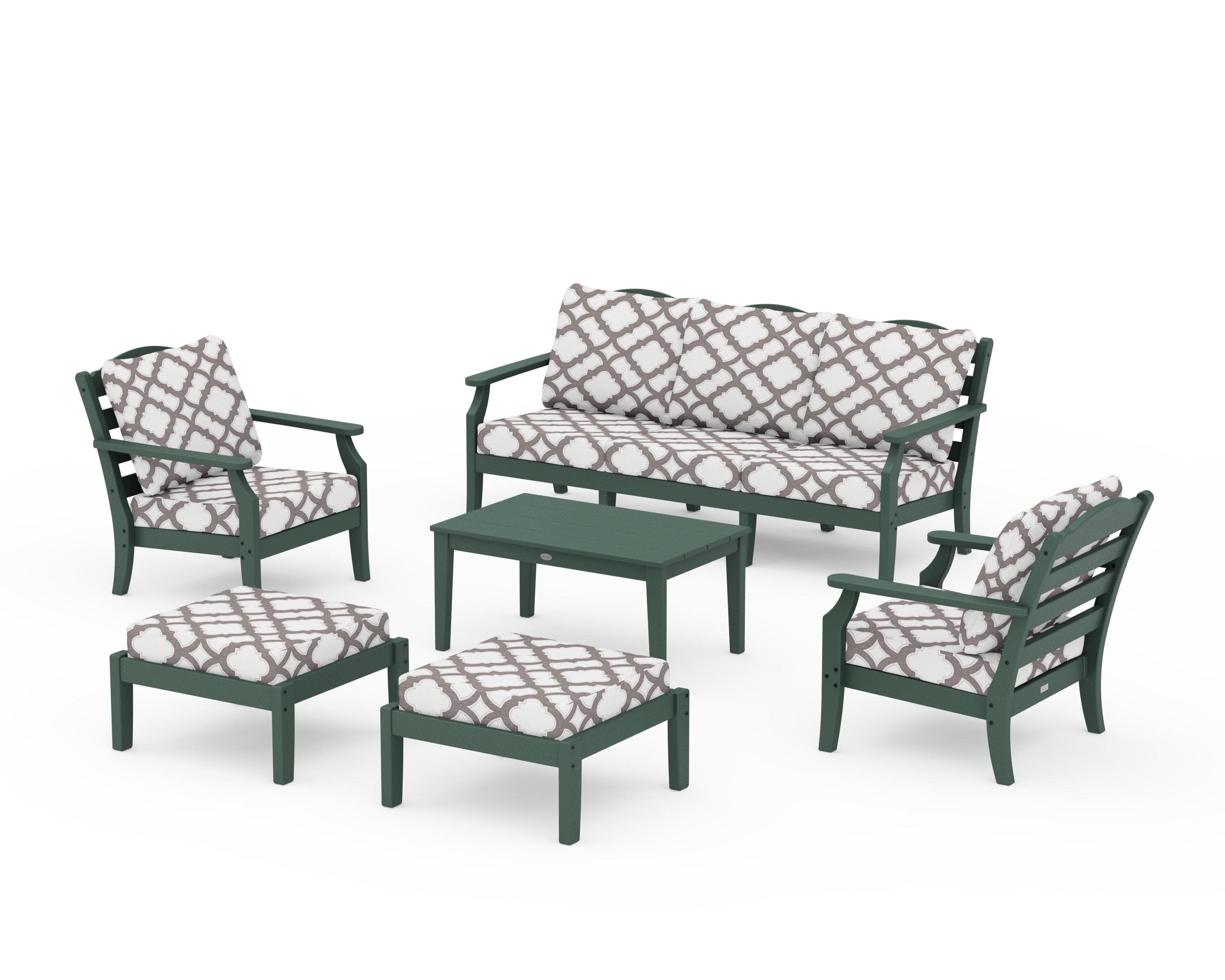 Savannah 6-Piece Lounge Sofa Set in Green / Trellis Grey Mist