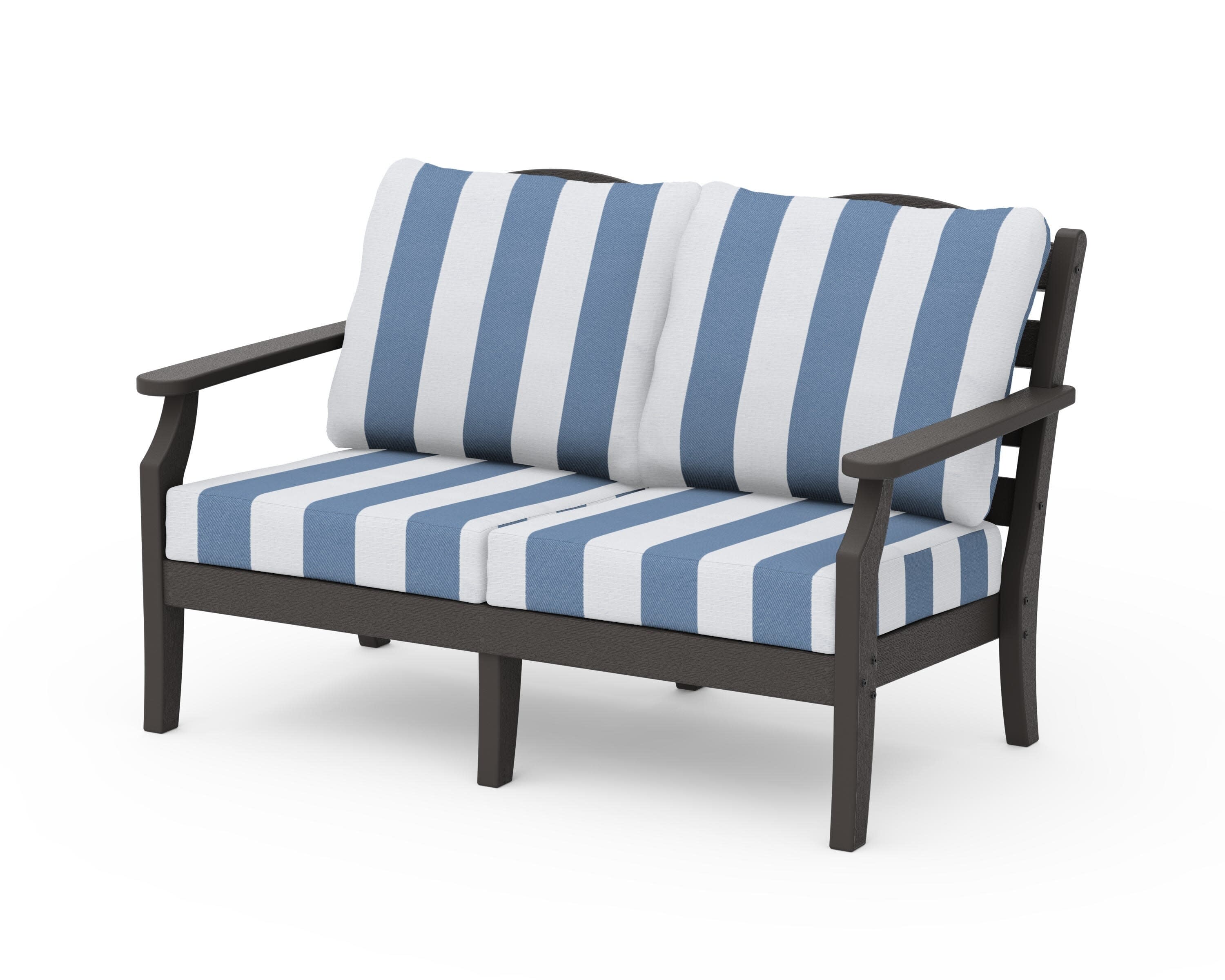Savannah Deep Seating Loveseat in Vintage Coffee / Cabana Stripe Sky Blue
