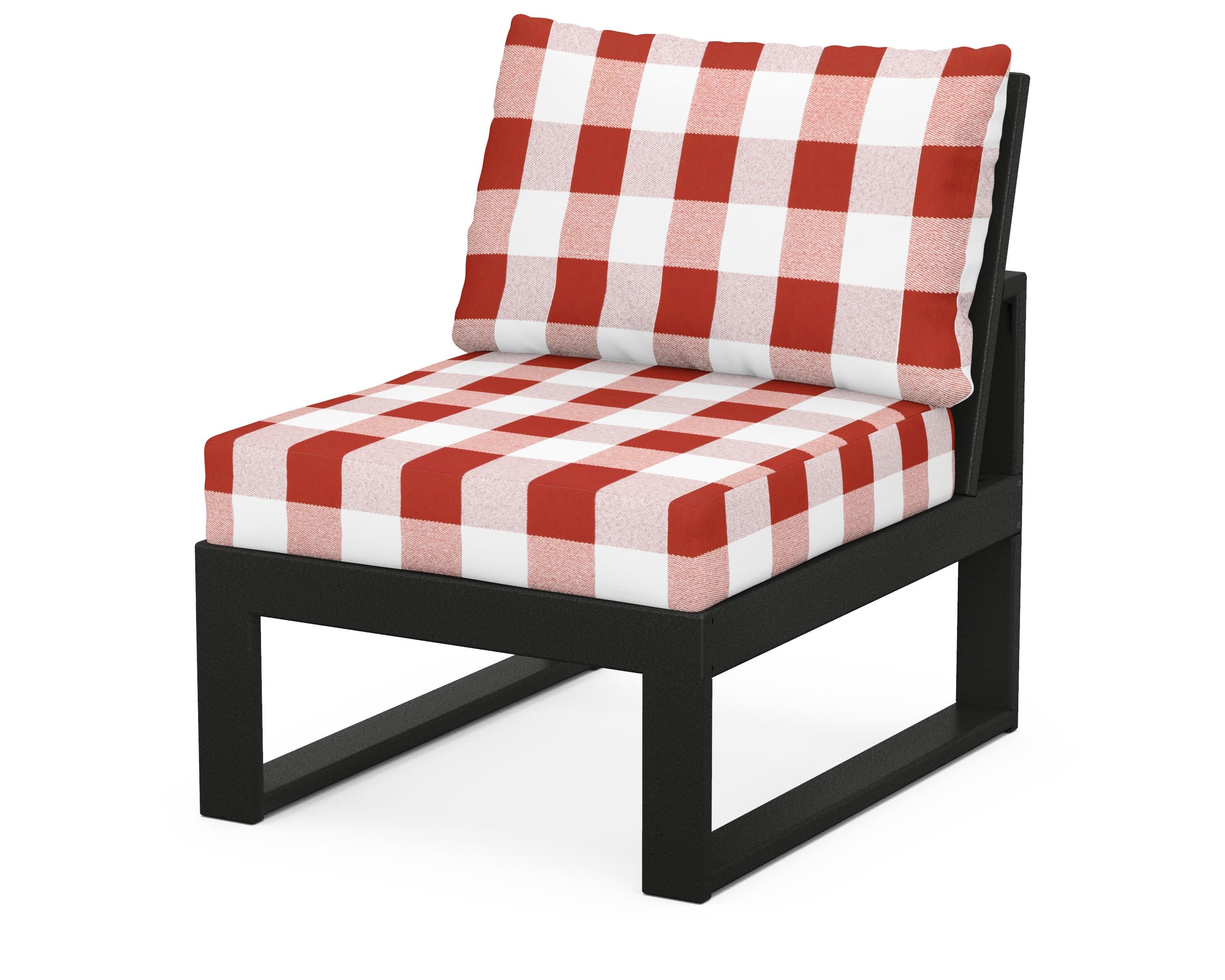 Modular Armless Chair in Black / Buffalo Plaid Crimson