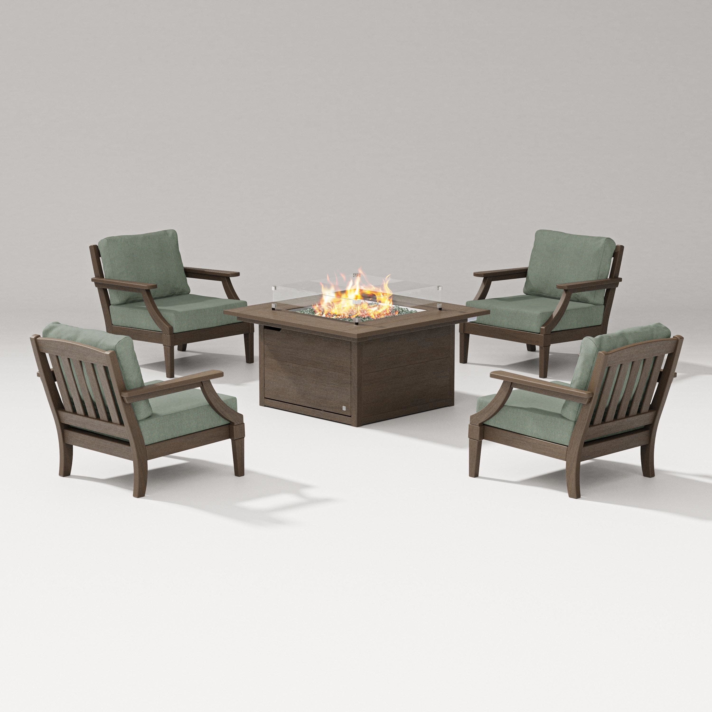 Estate 5-Piece Lounge Fire Table Set in Kona / Cast Sage