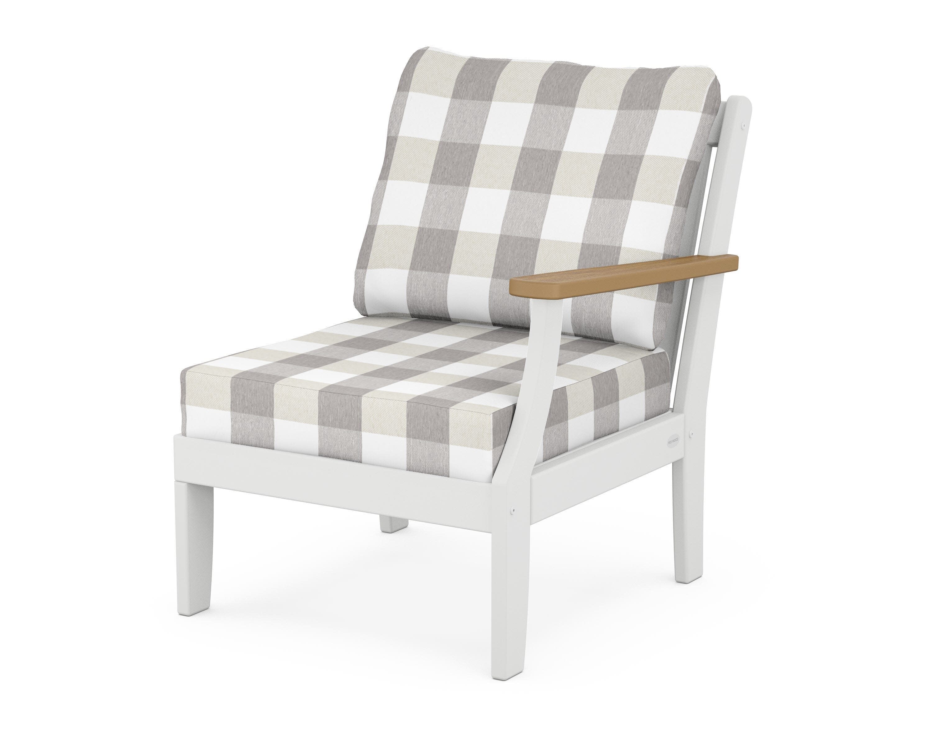 Braxton Modular Right Arm Chair in White / Natural / Buffalo Plaid Grey Mist