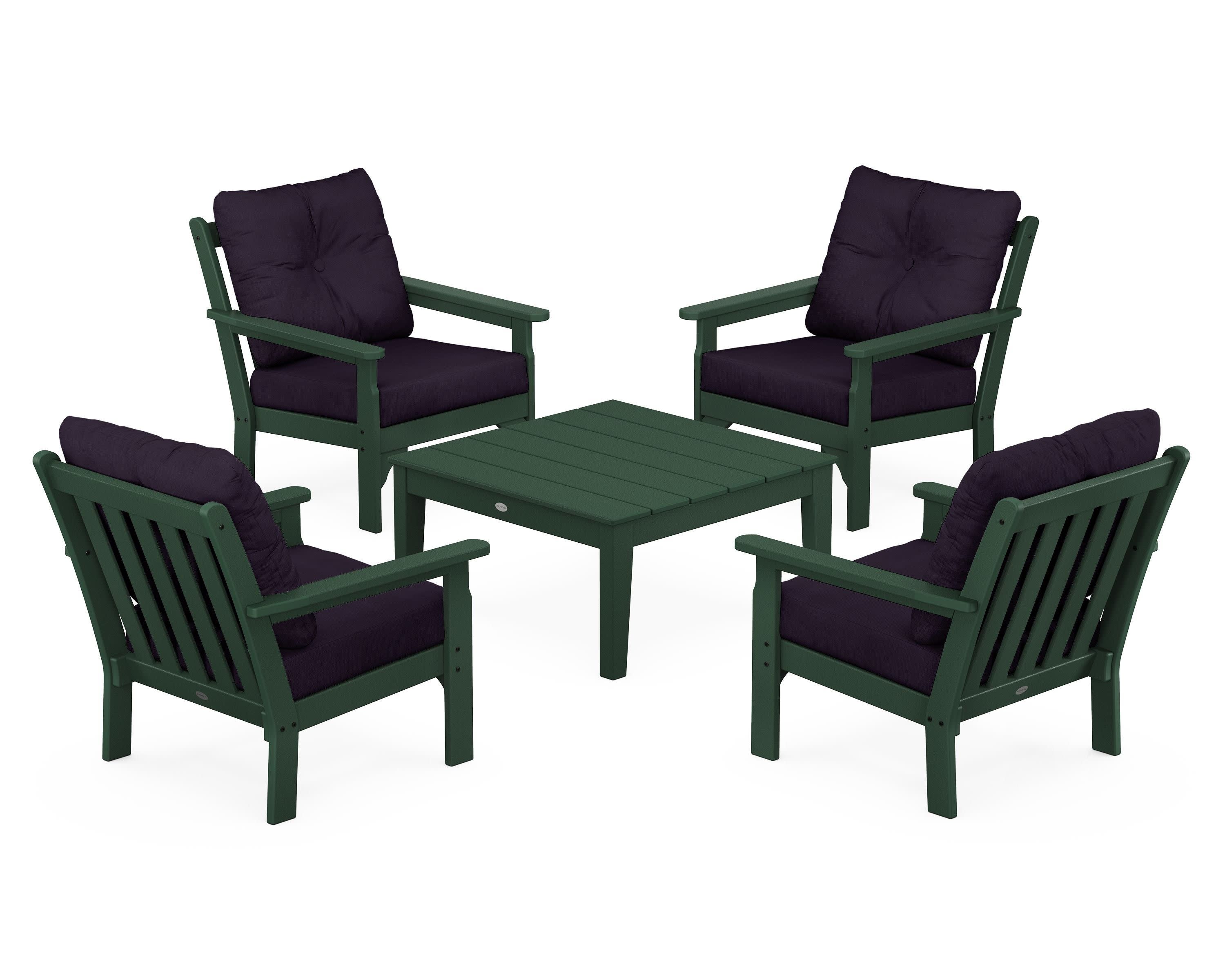 Vineyard 5-Piece Deep Seating Conversation Set in Green / Navy Linen