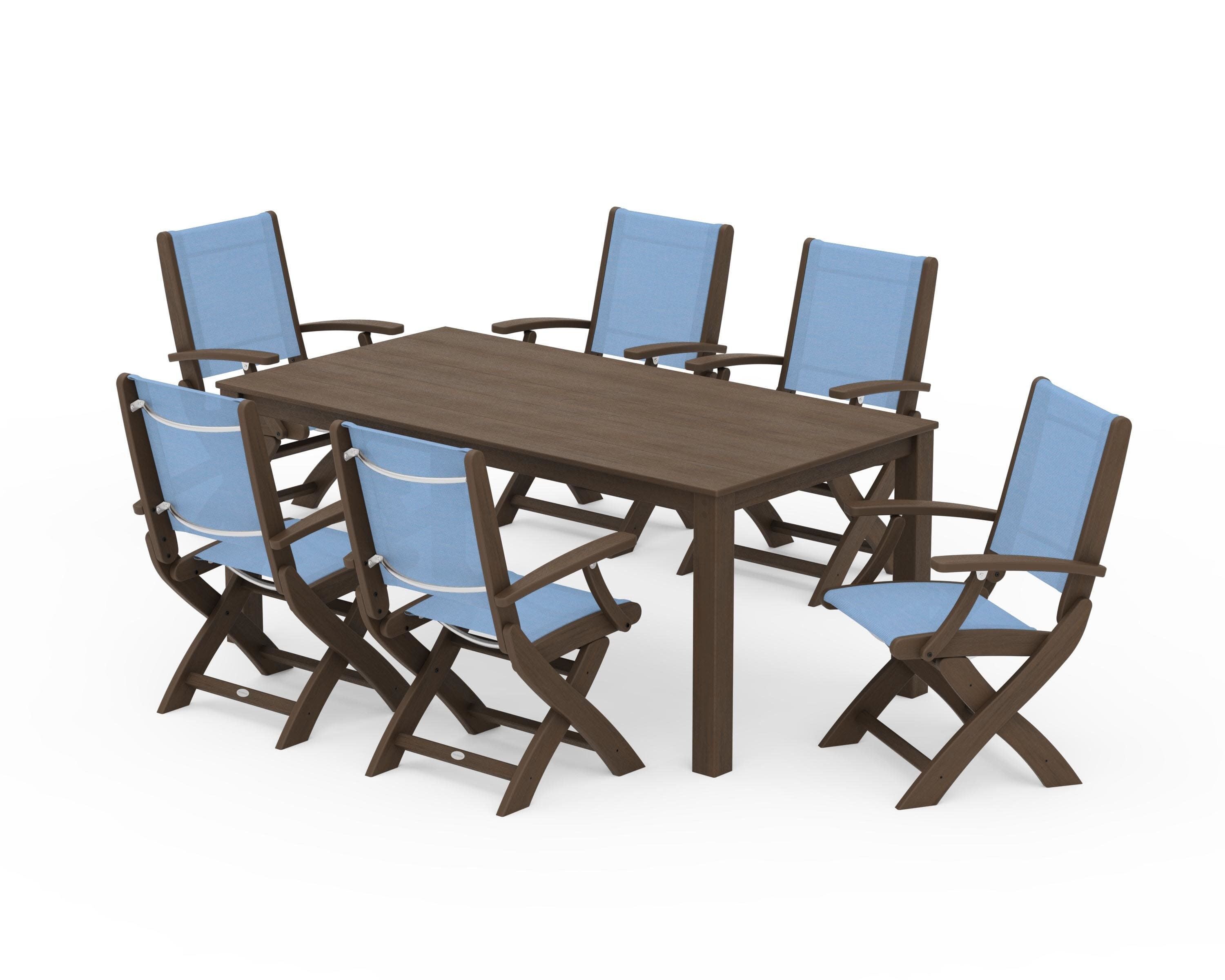 Coastal Folding Chair 7-Piece Parsons Dining Set in Kona / Poolside Sling