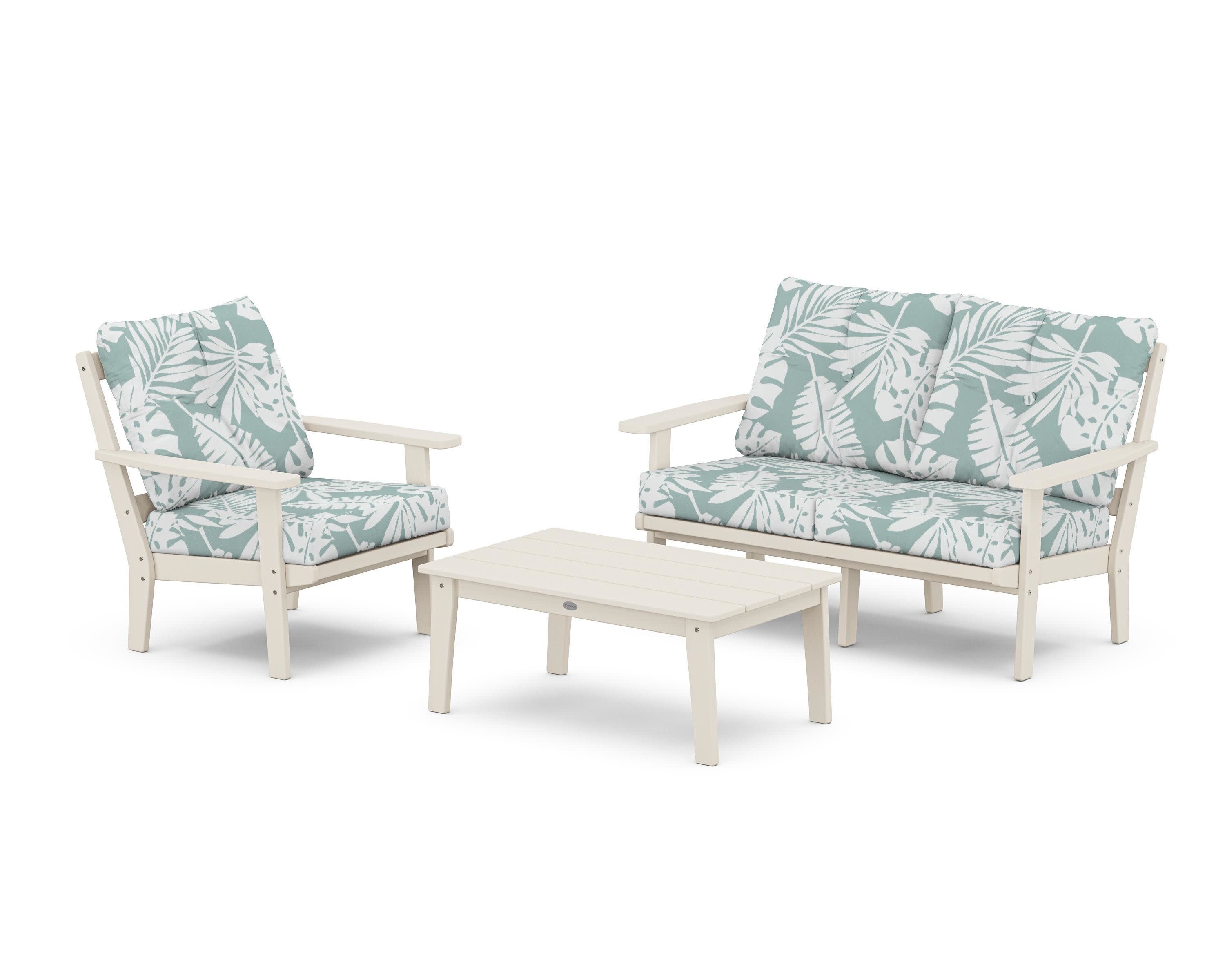 Prairie 3-Piece Deep Seating Set with Loveseat in Sand / Leaf Glacier Spa