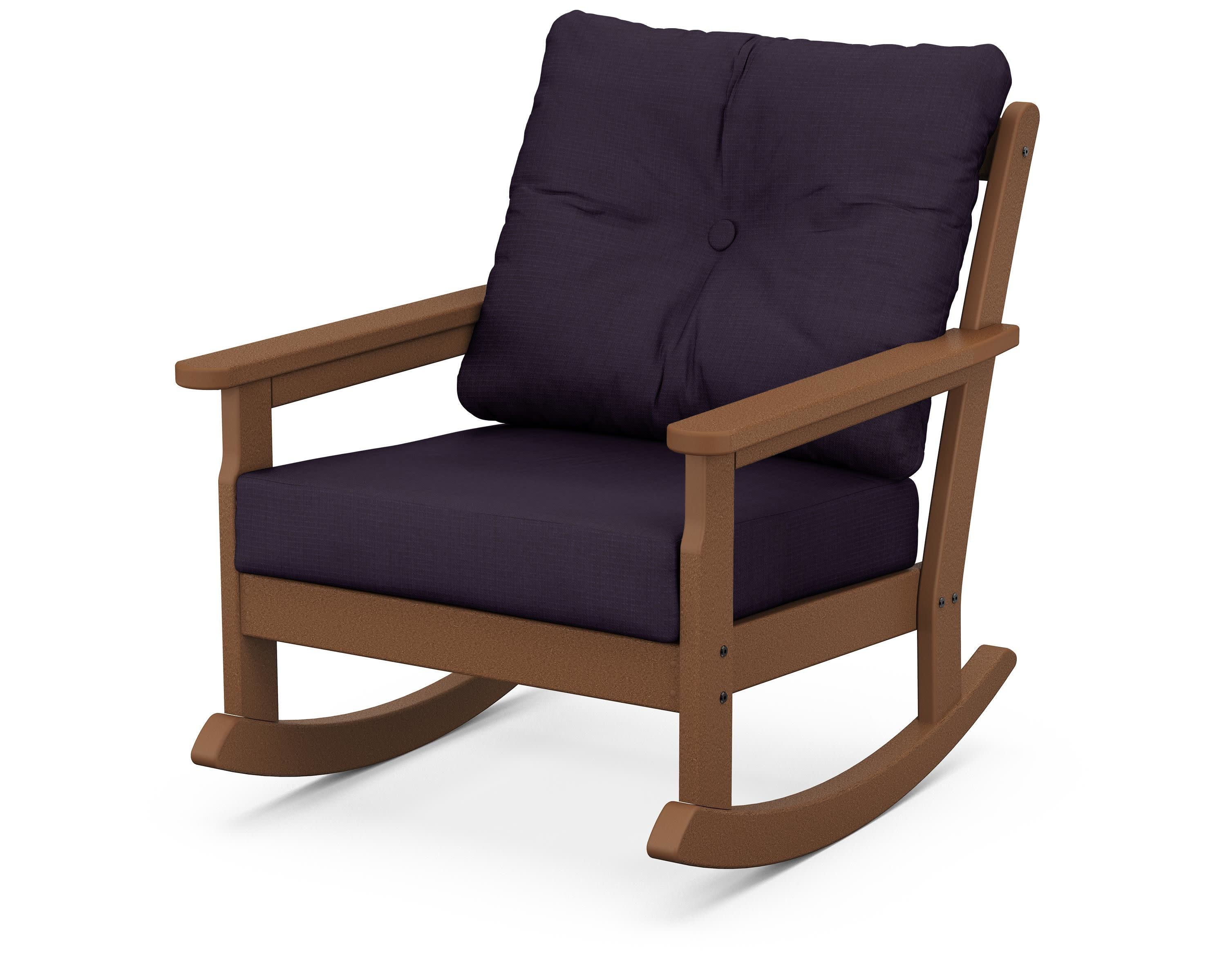Vineyard Deep Seating Rocking Chair in Teak / Navy Linen