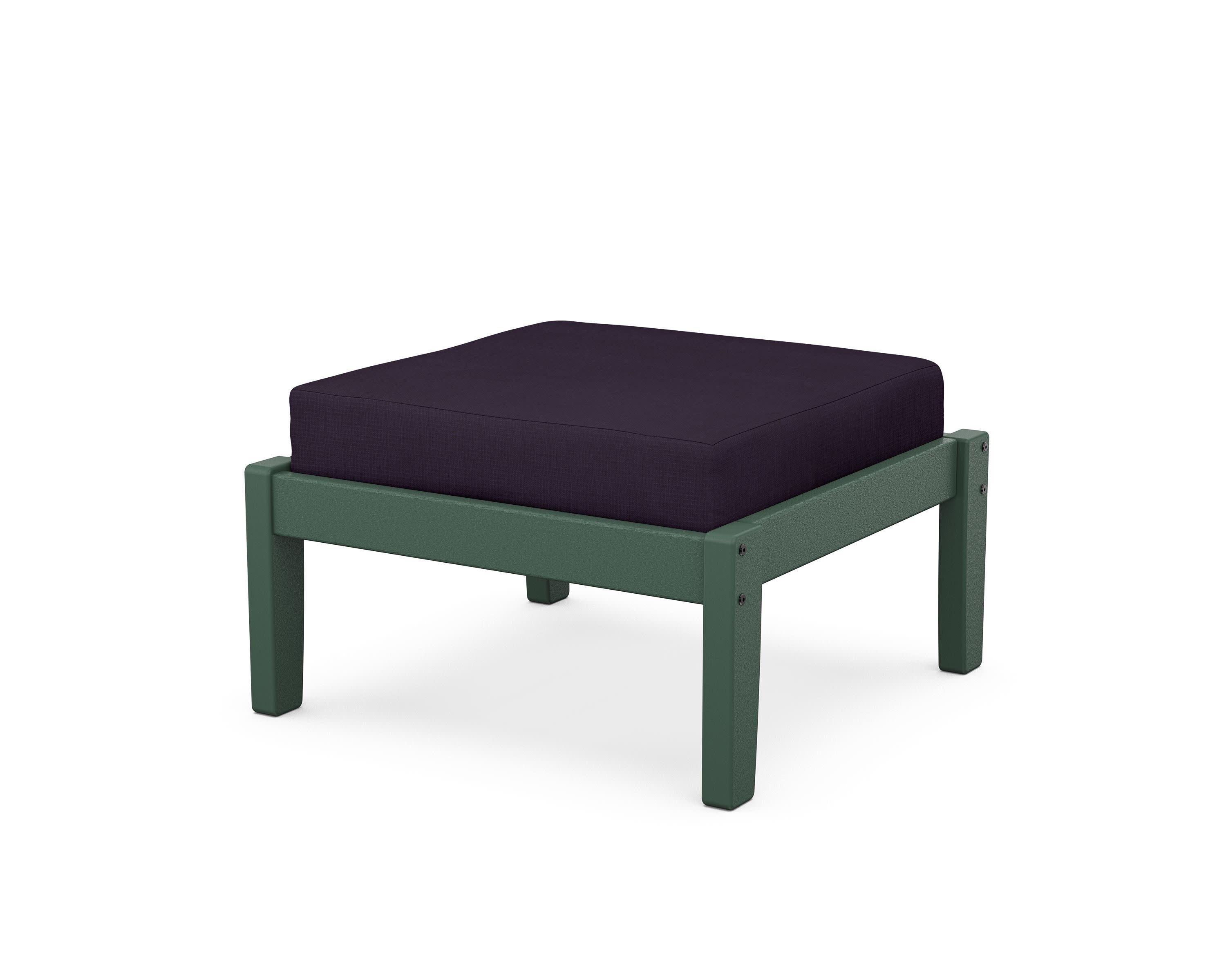 Deep Seating Ottoman in Green / Navy Linen