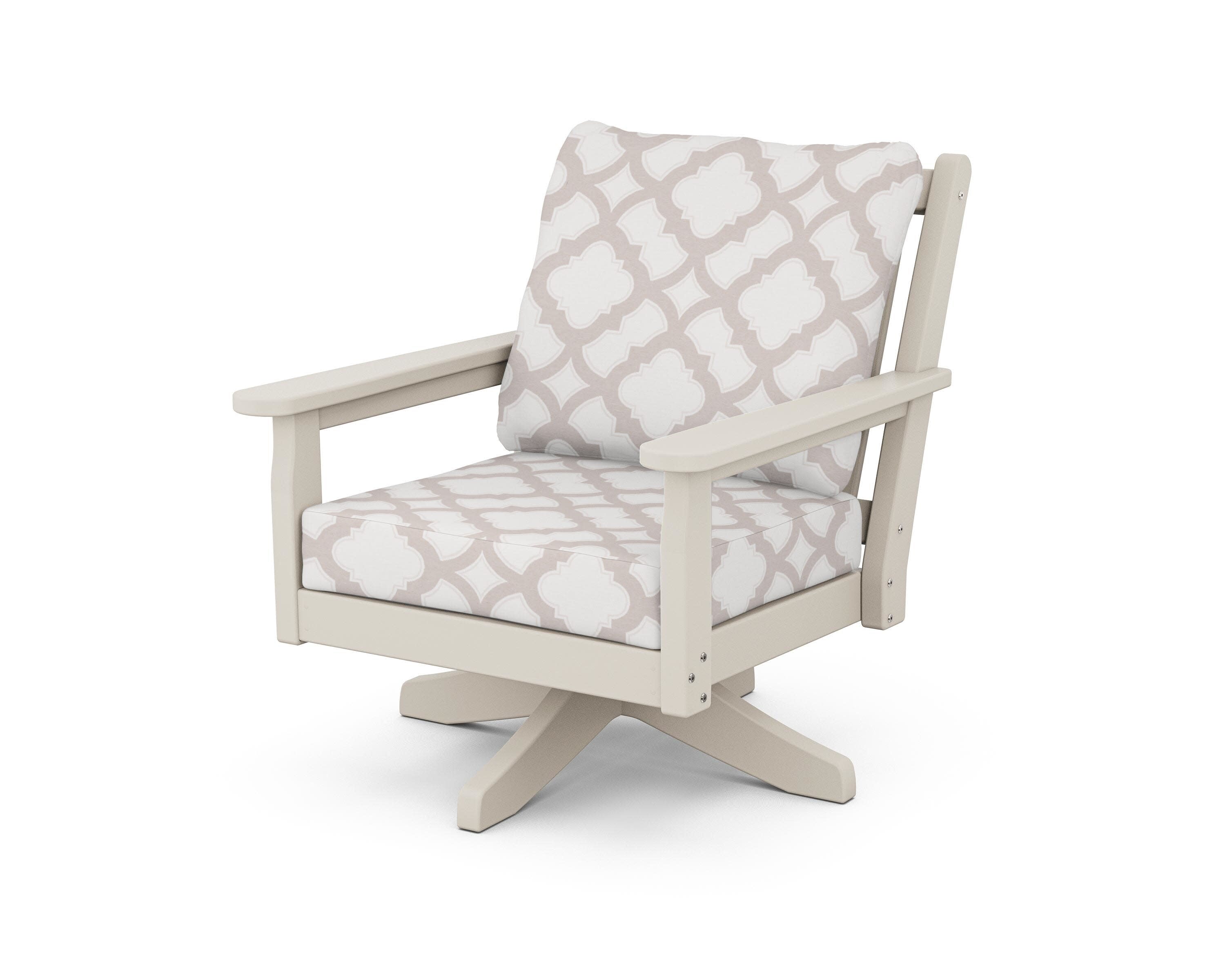 Chippendale Deep Seating Swivel Chair in Sand / Trellis Dune Burlap