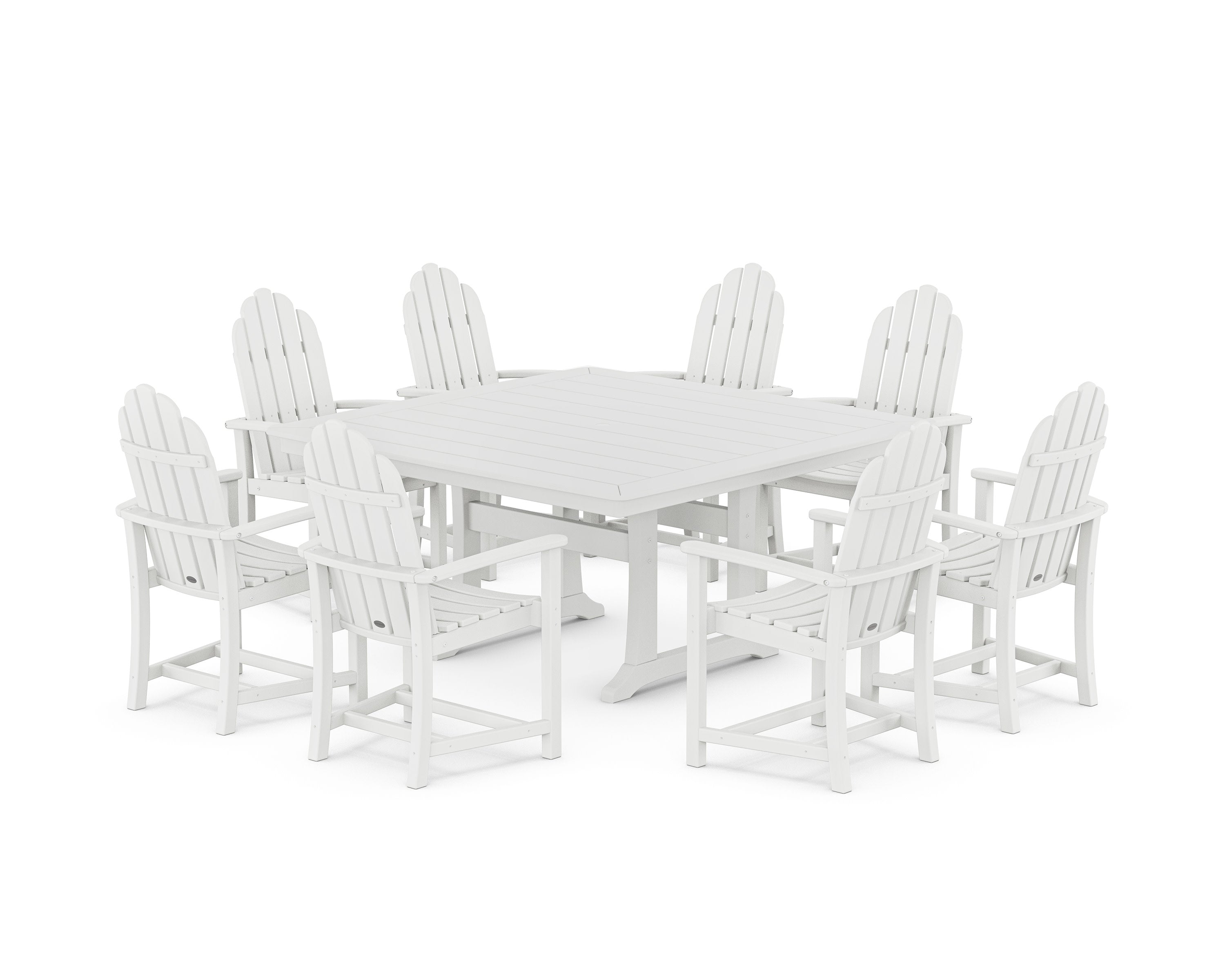 Classic Adirondack 9-Piece Square Dining Set with Trestle Legs in White