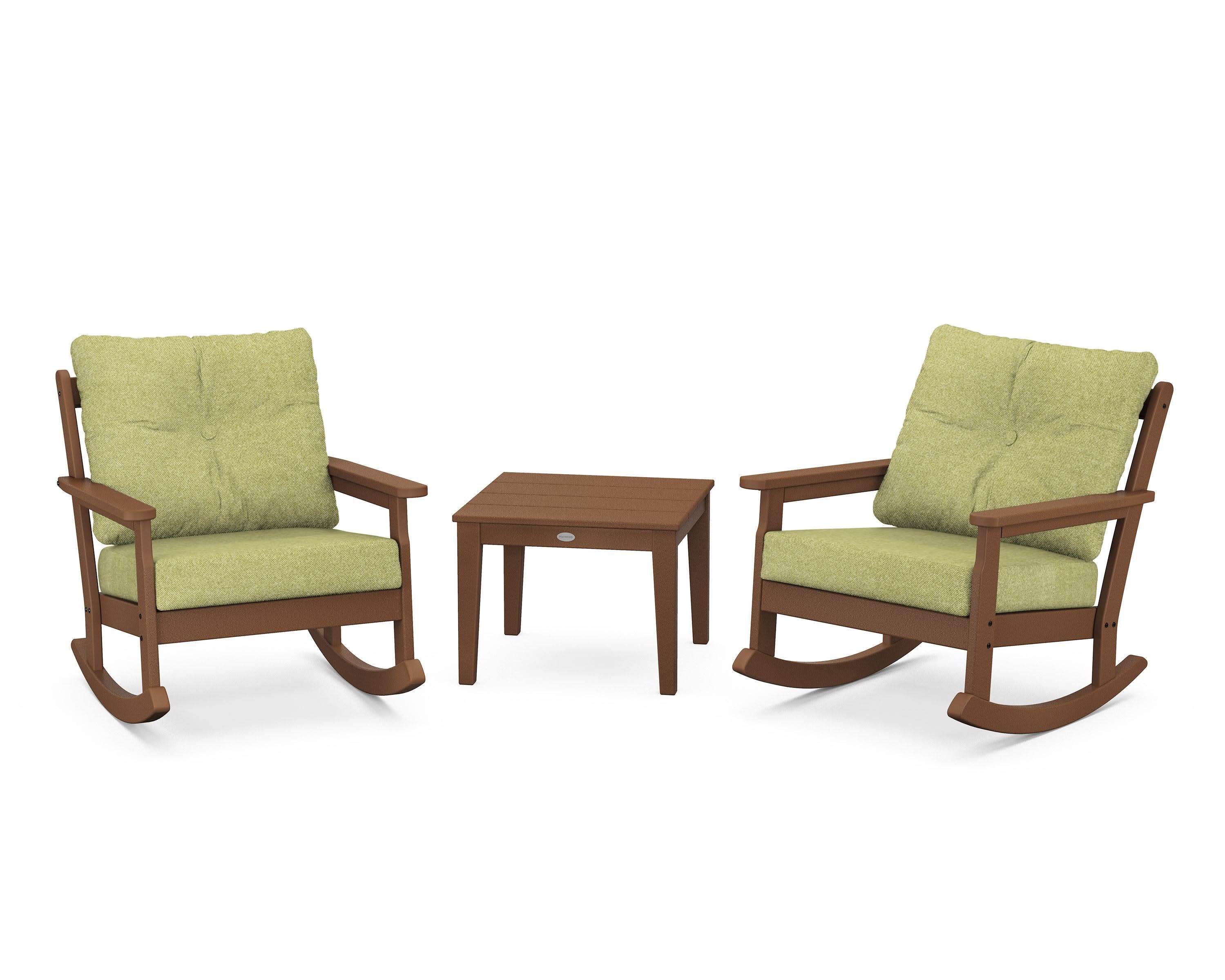 Vineyard 3-Piece Deep Seating Rocker Set in Teak / Chartreuse Boucle