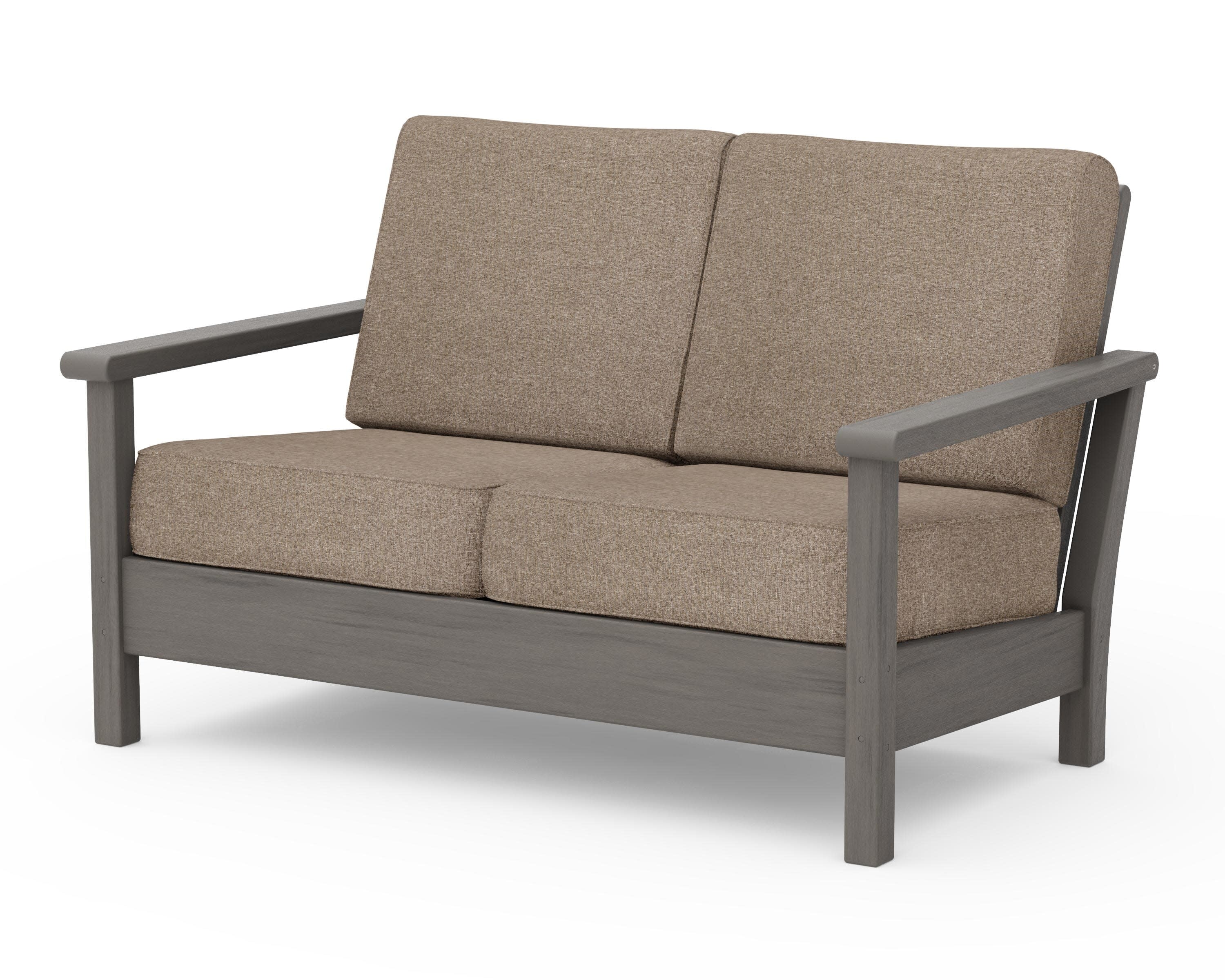 Harbour Deep Seating Loveseat in Driftwood / Spiced Burlap