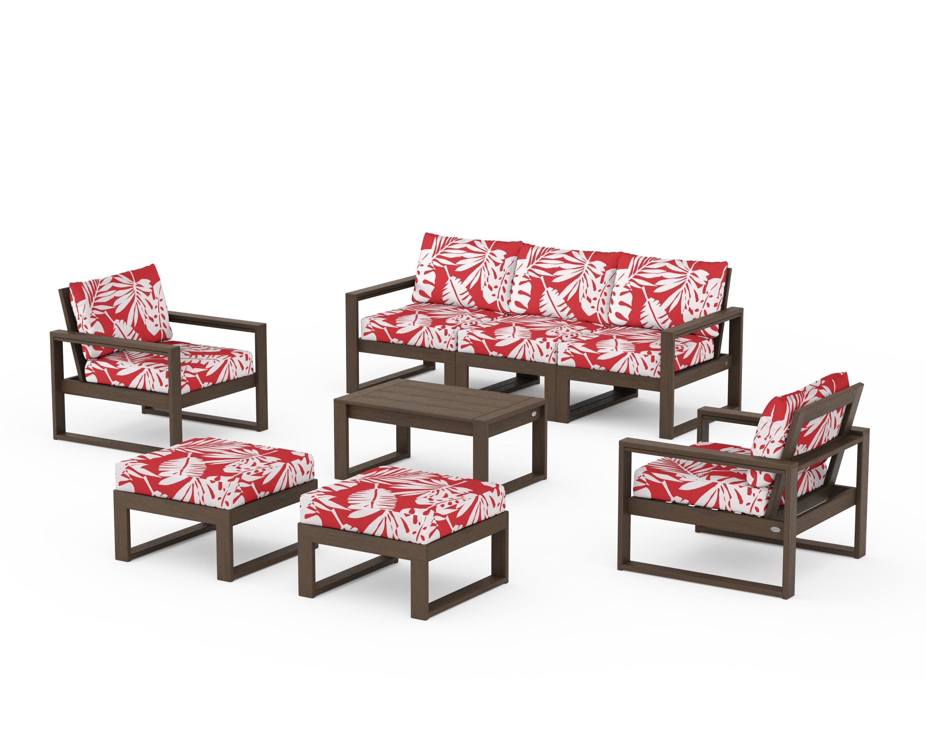 EDGE Sectional 8-Piece Lounge Sofa Set in Kona / Leaf Crimson