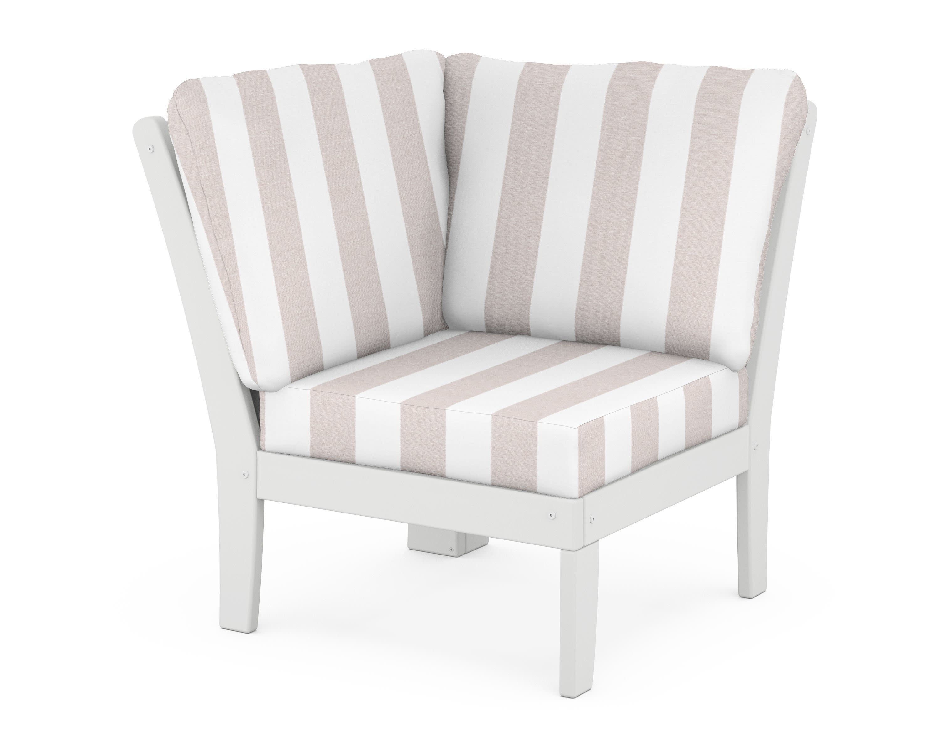 Braxton Modular Corner Chair in White / Cabana Stripe Dune Burlap