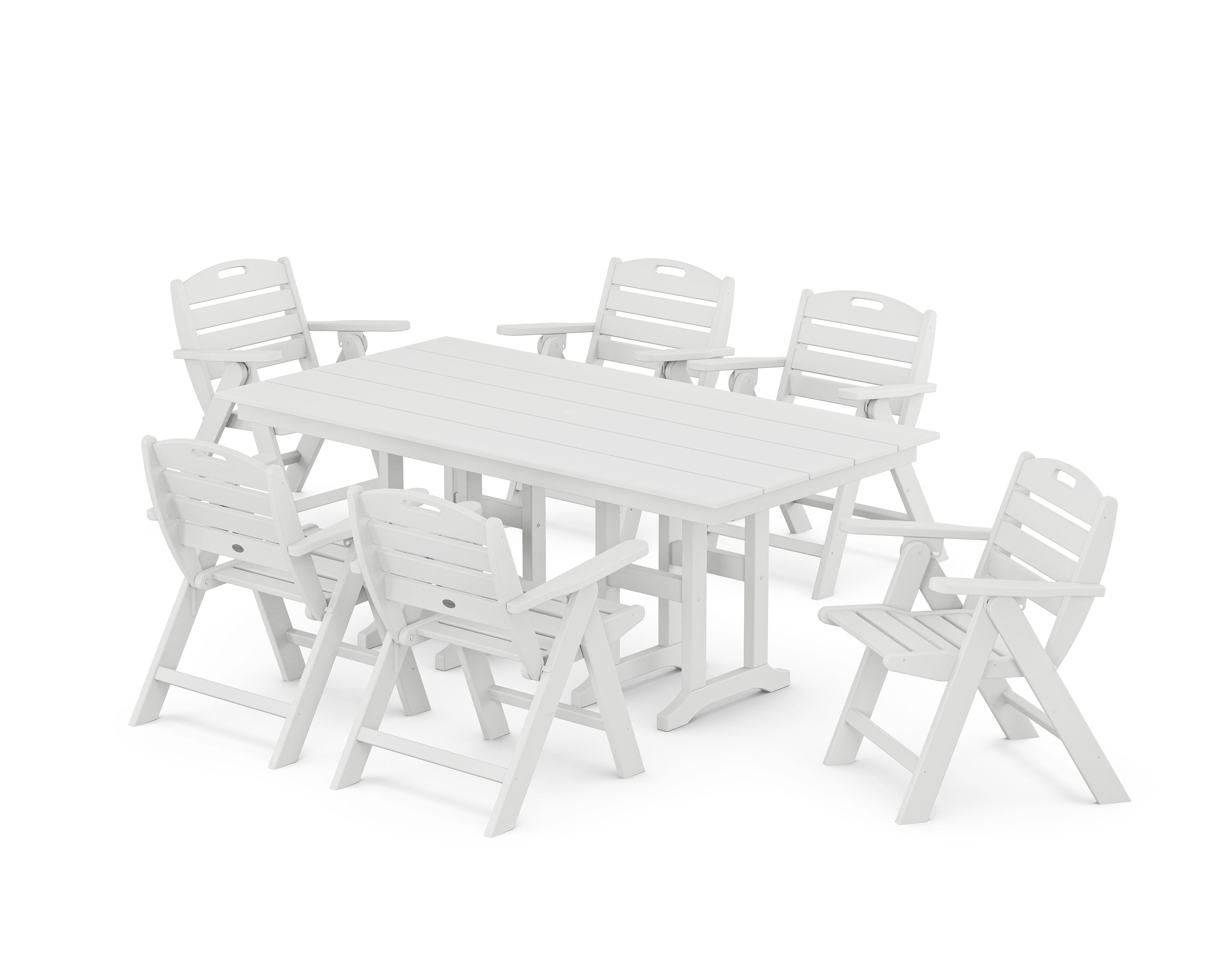 Nautical Lowback 7-Piece Farmhouse Dining Set in White