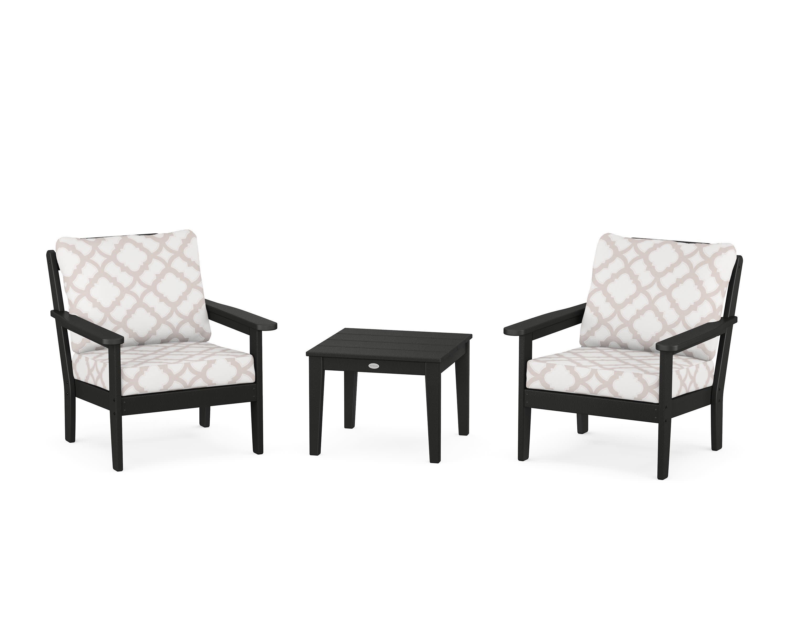 Cottage 3-Piece Deep Seating Set in Black / Trellis Dune Burlap
