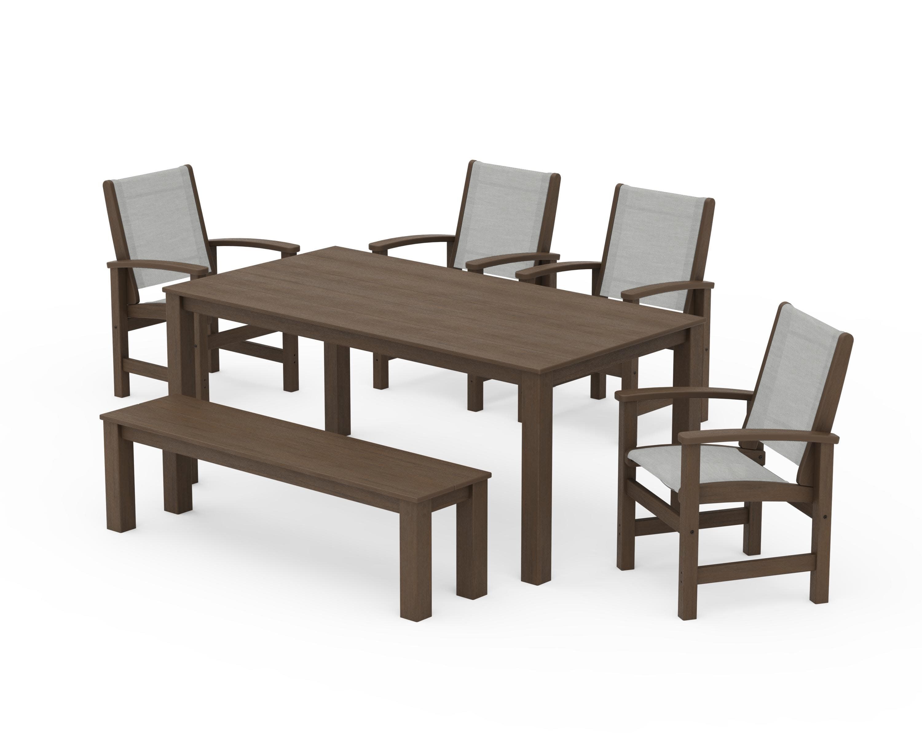 Coastal 6-Piece Parsons Dining Set with Bench in Kona / Metallic Sling