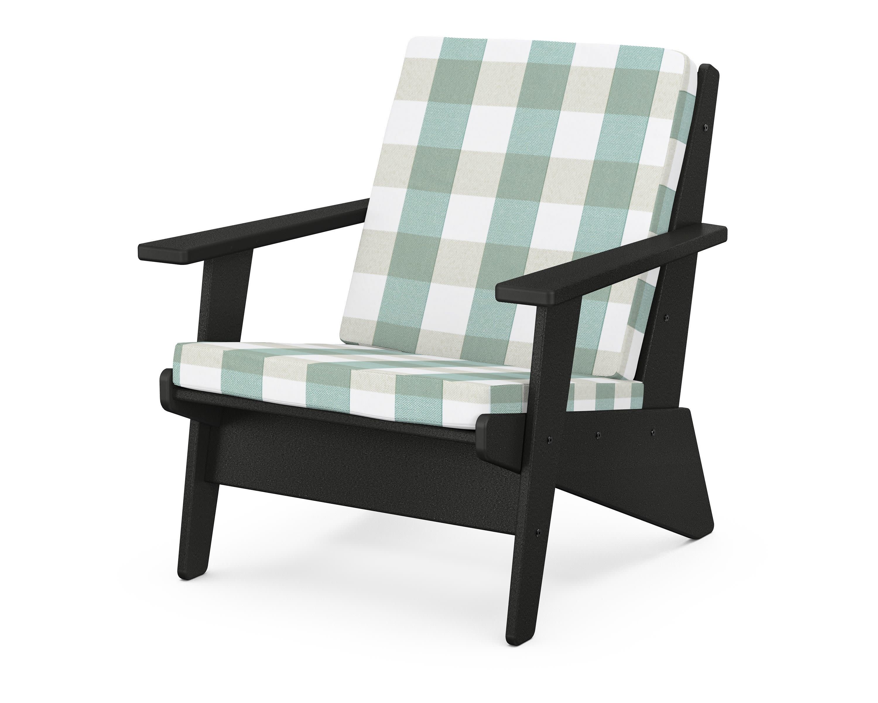 Riviera Modern Lounge Chair in Black / Buffalo Plaid Glacier Spa