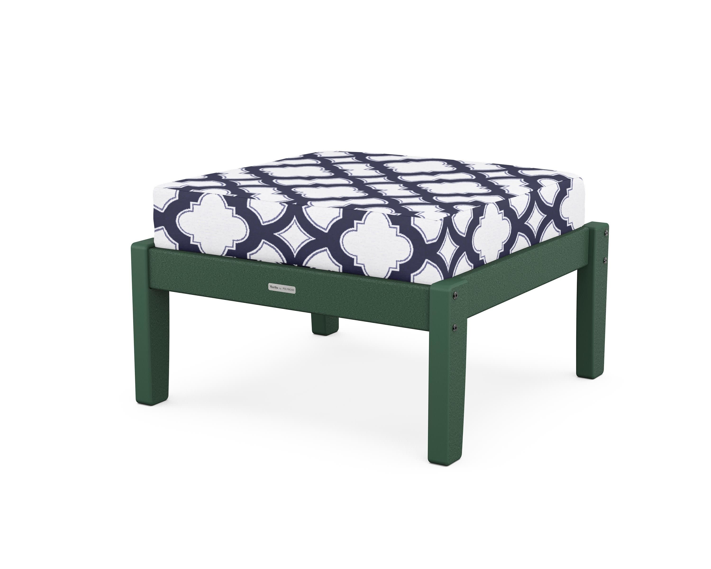 Chinoiserie Deep Seating Ottoman in Green / Trellis Navy